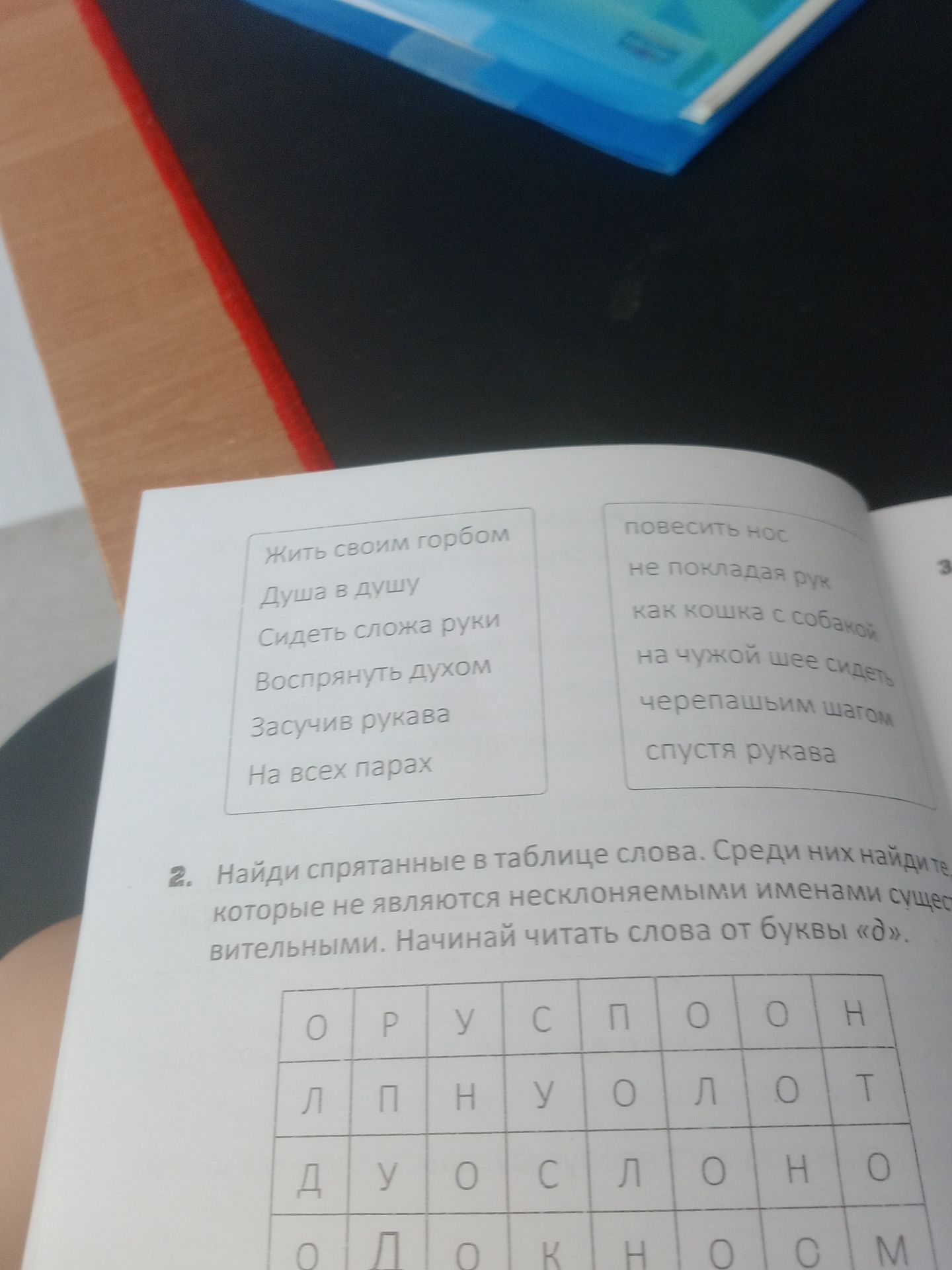 Фото задания: Find the hidden words in the table. Among them, find the ones that are not uninflected nouns. Start reading the words from…