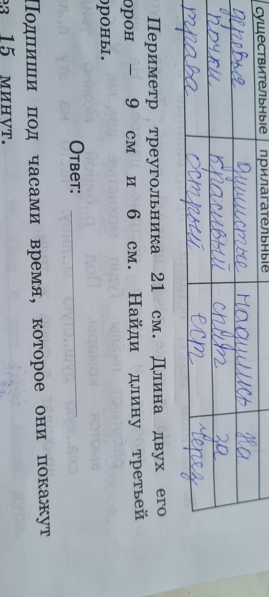 Фото задания: Sign the time shown on the clock below, which shows 15 minutes.