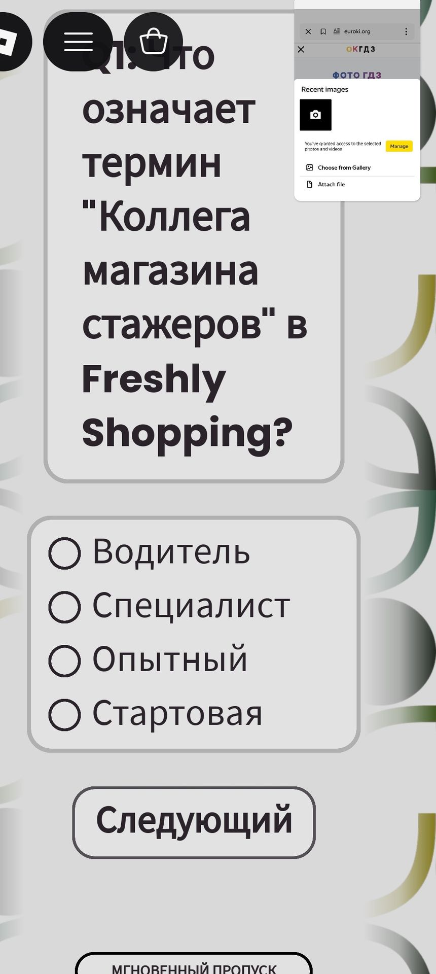 Фото задания: Что означает термин "Коллега магазина стажеров" в Freshly Shopping?