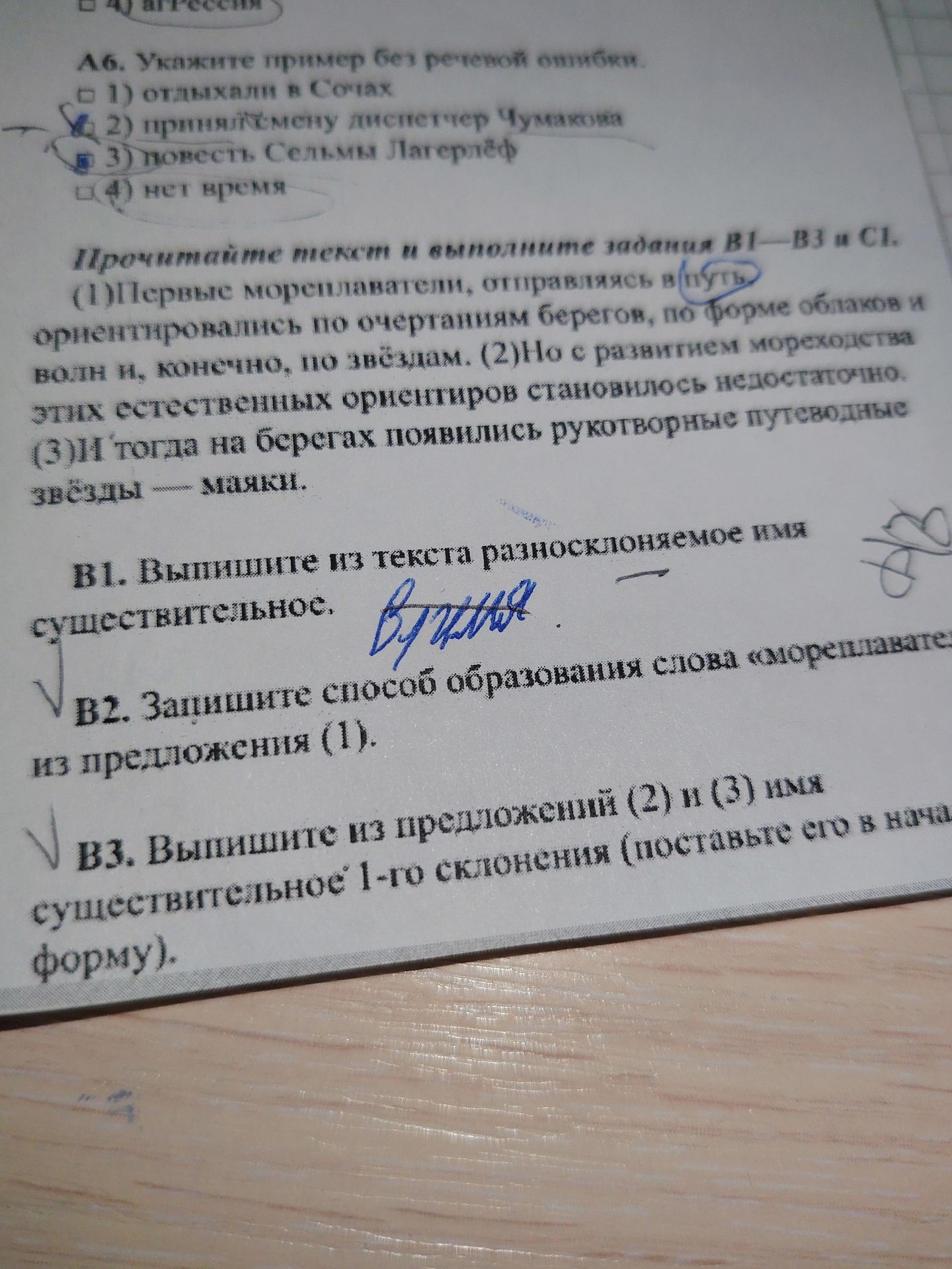 Фото задания: B1. Выпишите из текста разносклоняемое имя существительное.