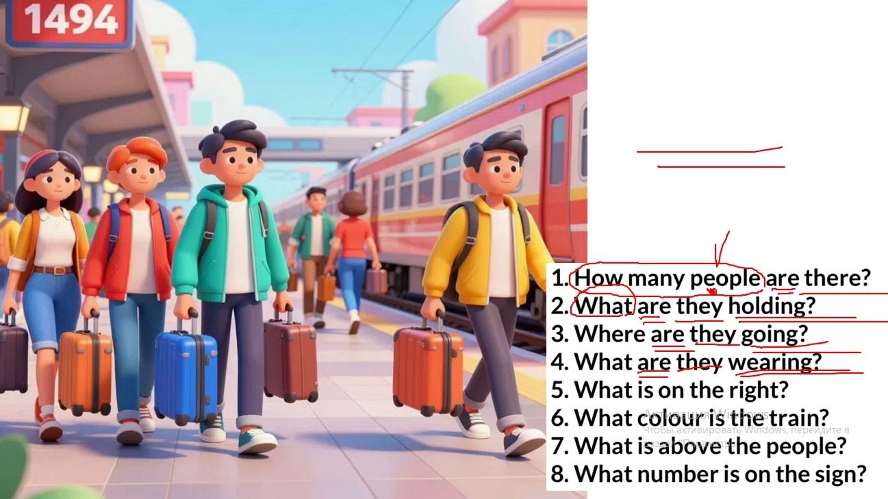 Фото задания: 6. What colour is the train?
