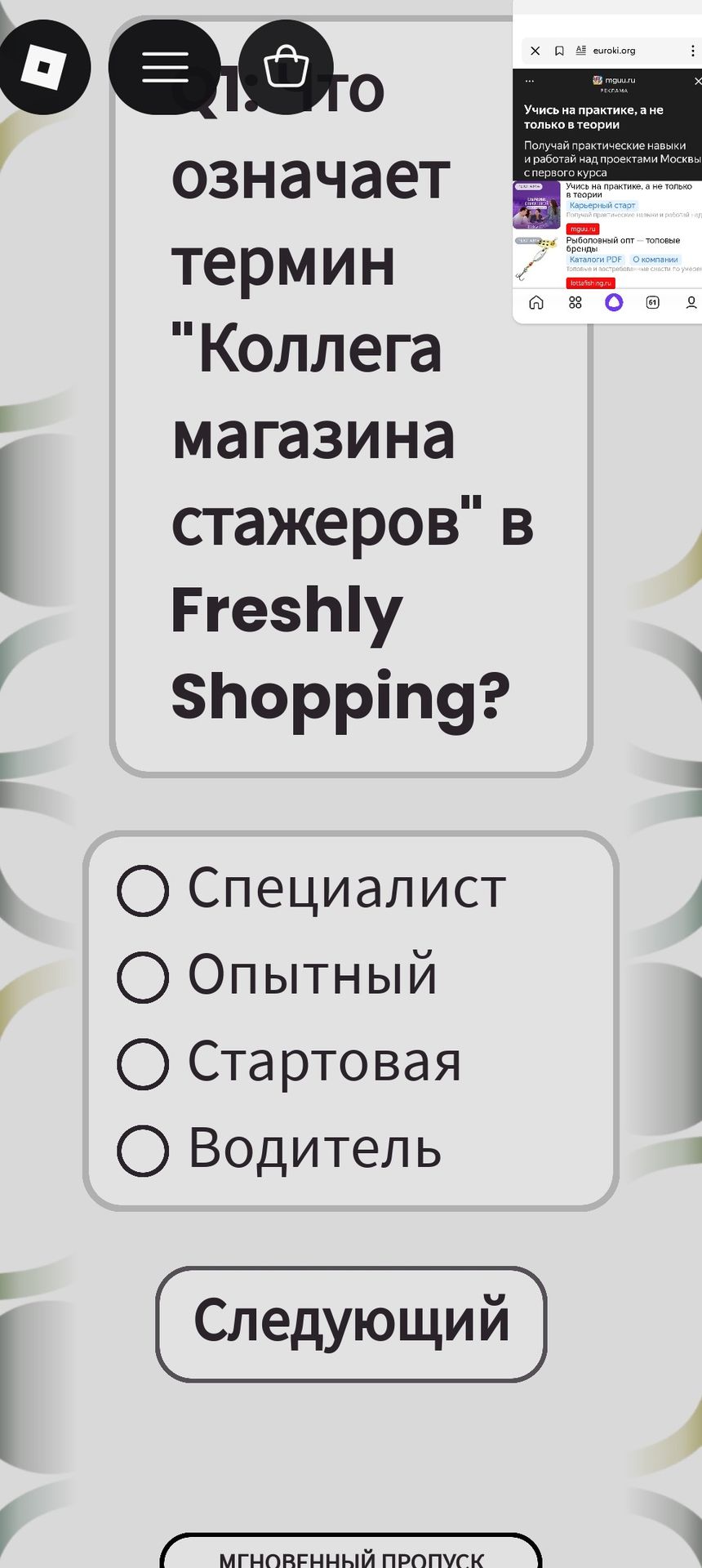 Фото задания: Мгновенный пропуск