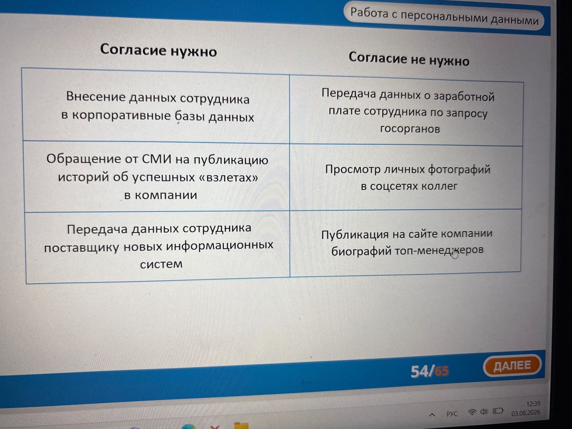 Фото задания: Разделите действия в зависимости от того, нужно ли согласие на обработку персональных данных.