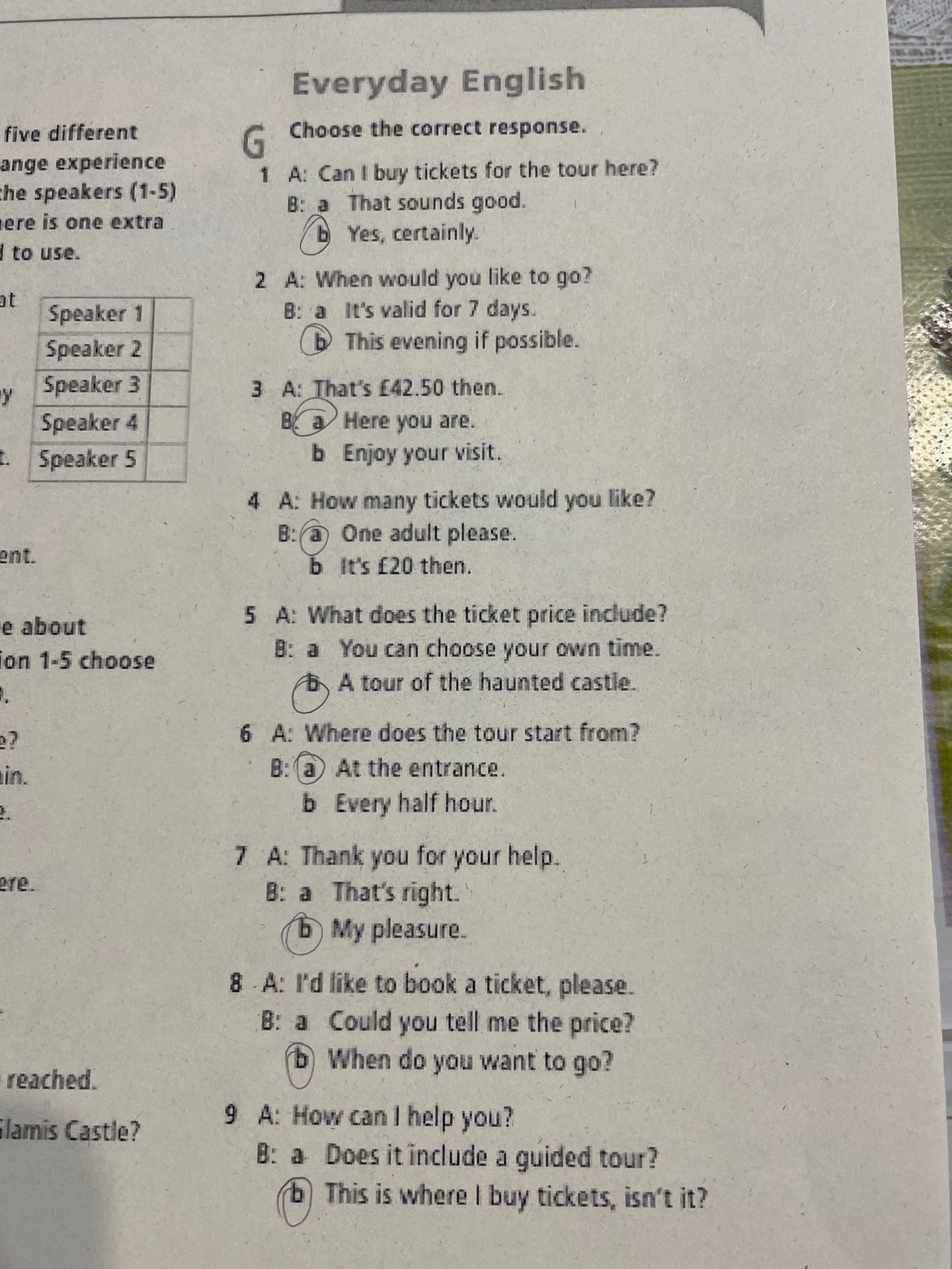 Фото задания: Everyday English. Choose the correct response for questions 1–9.