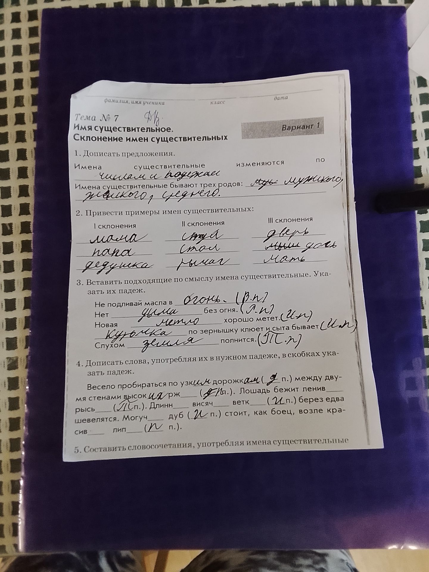 Фото задания: Решить задания 1–4 по теме «Имя существительное. Склонение имён существительных».