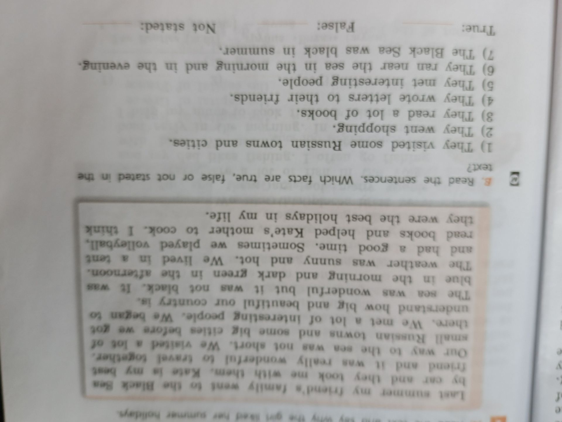 Фото задания: Read the sentences. Which facts are true, false or not stated in the text? 1) They visited some Russian towns and cities.…