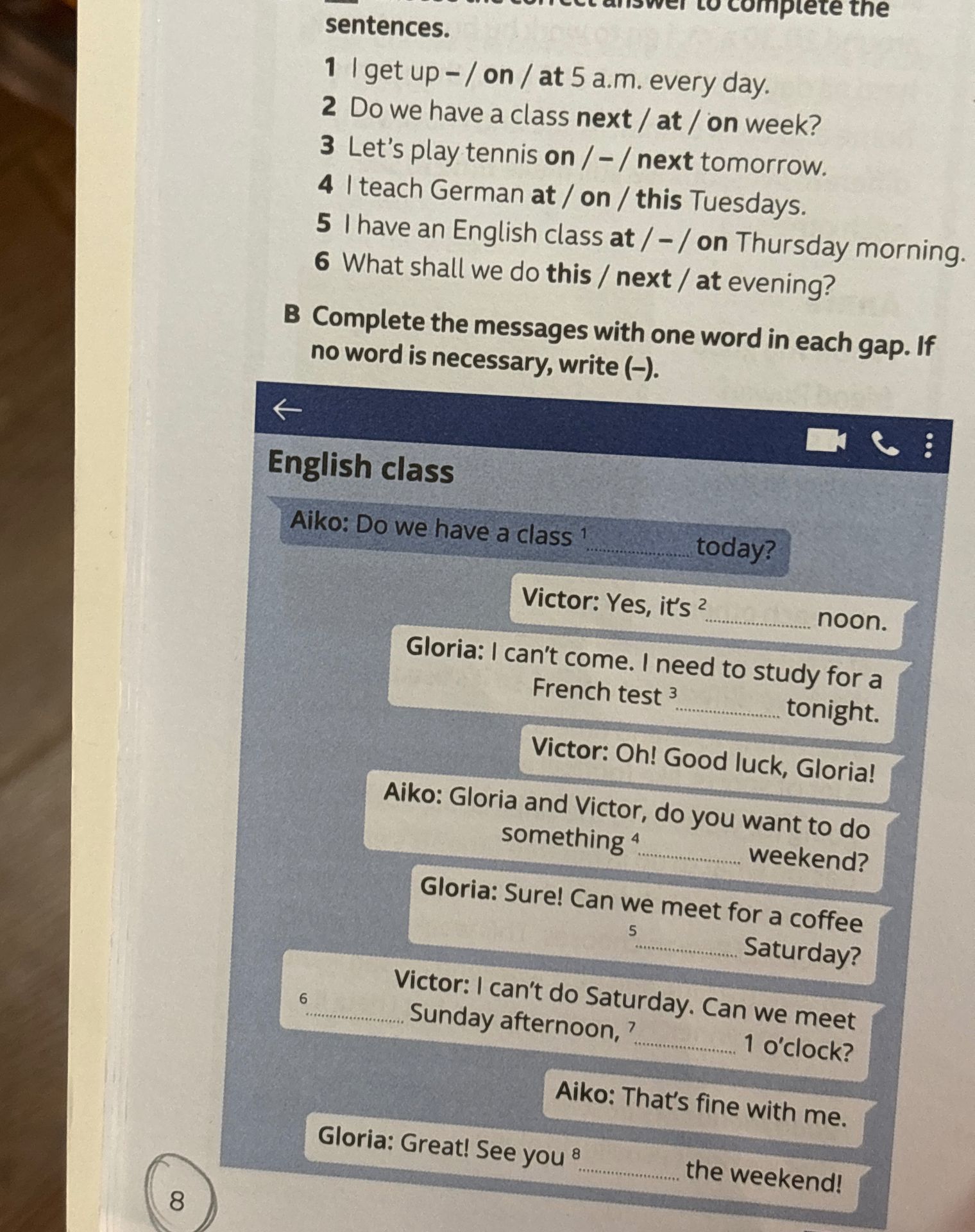 Фото задания: Complete the sentences in exercise A and fill in the messages in exercise B.