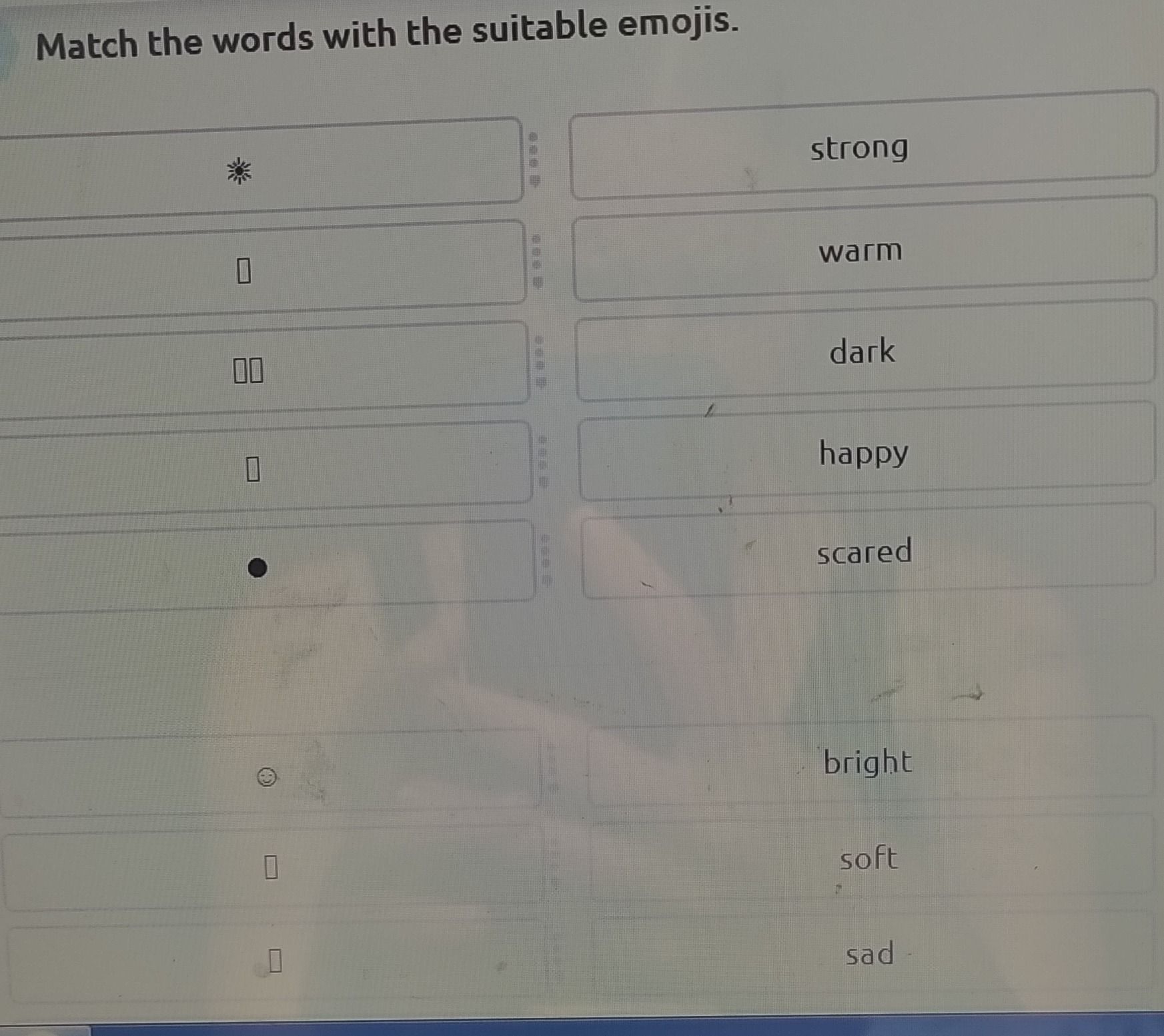 Фото задания: Match the words with the suitable emojis.
