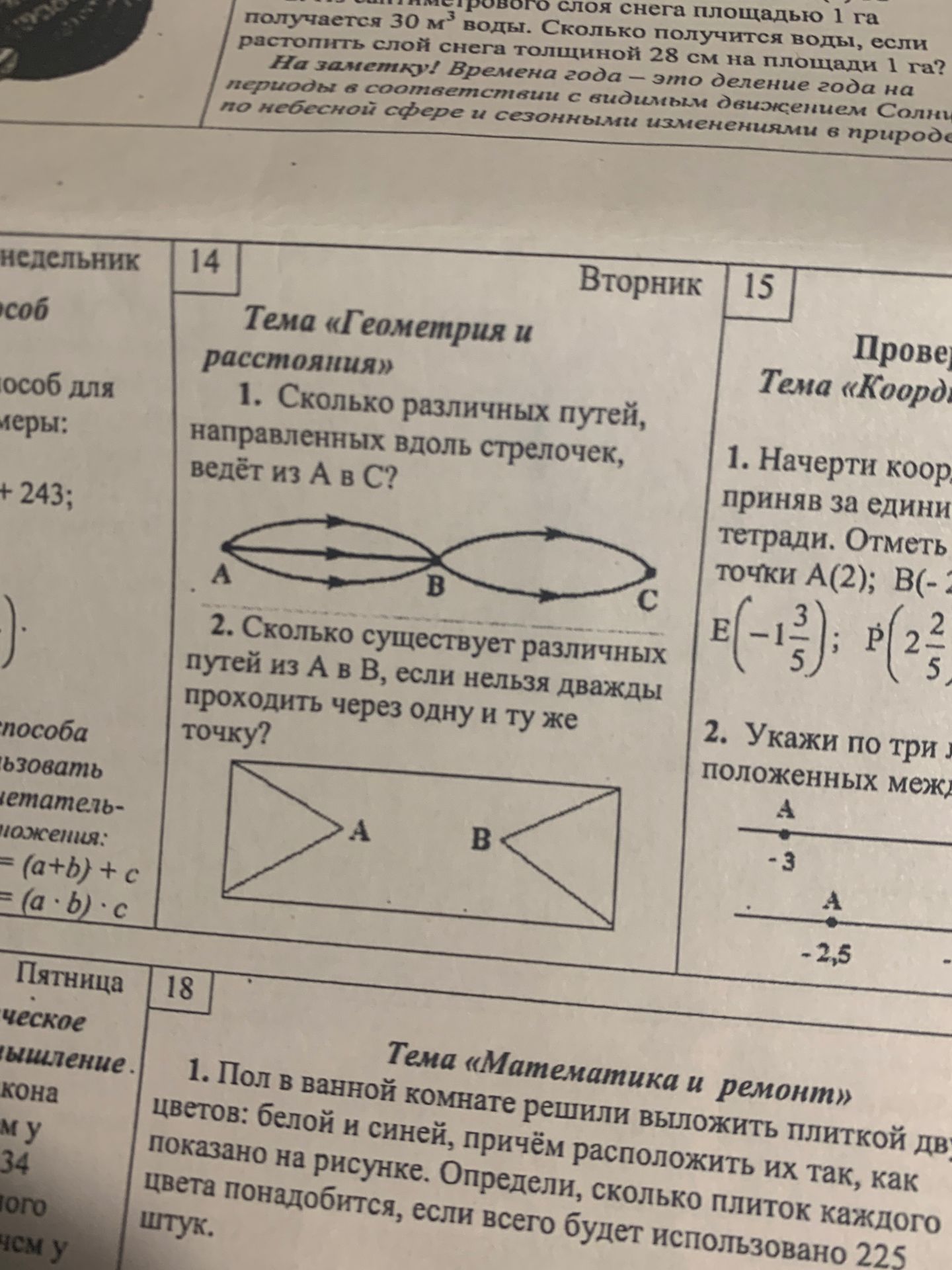 Фото задания: 1. Сколько различных путей, направленных вдоль стрелочек, ведёт из A в C?