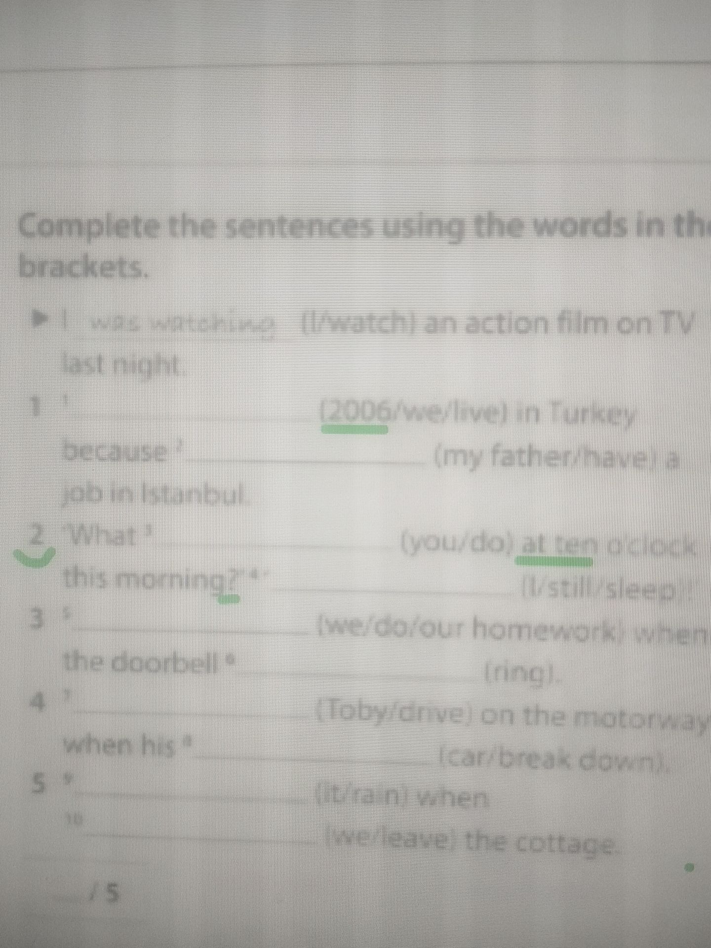 Фото задания: Complete the sentences using the words in the brackets. 1. I _______ (watch) an action film on TV last night. 2. What _______…