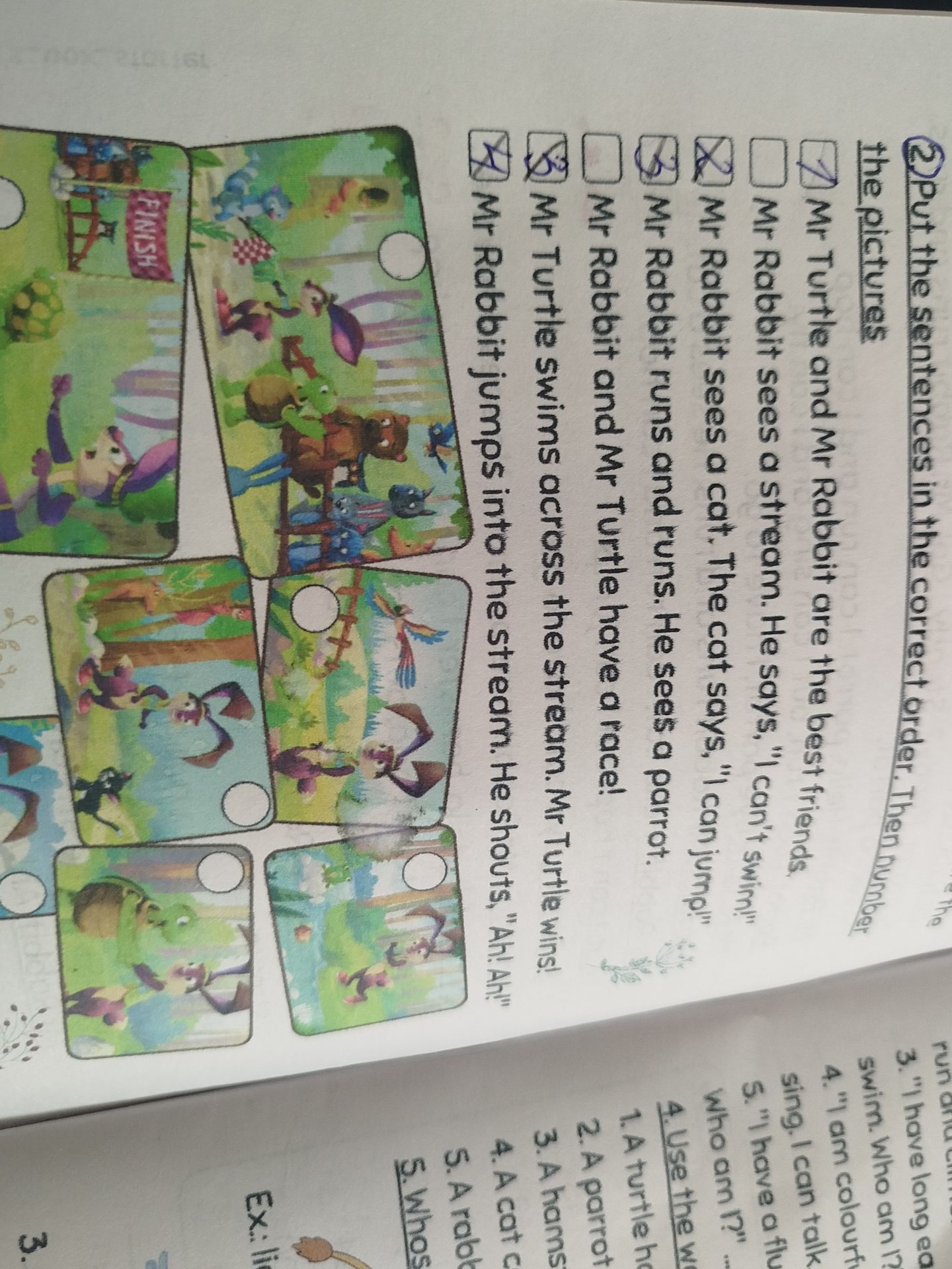 Фото задания: Put the sentences in the correct order. Then number the pictures.