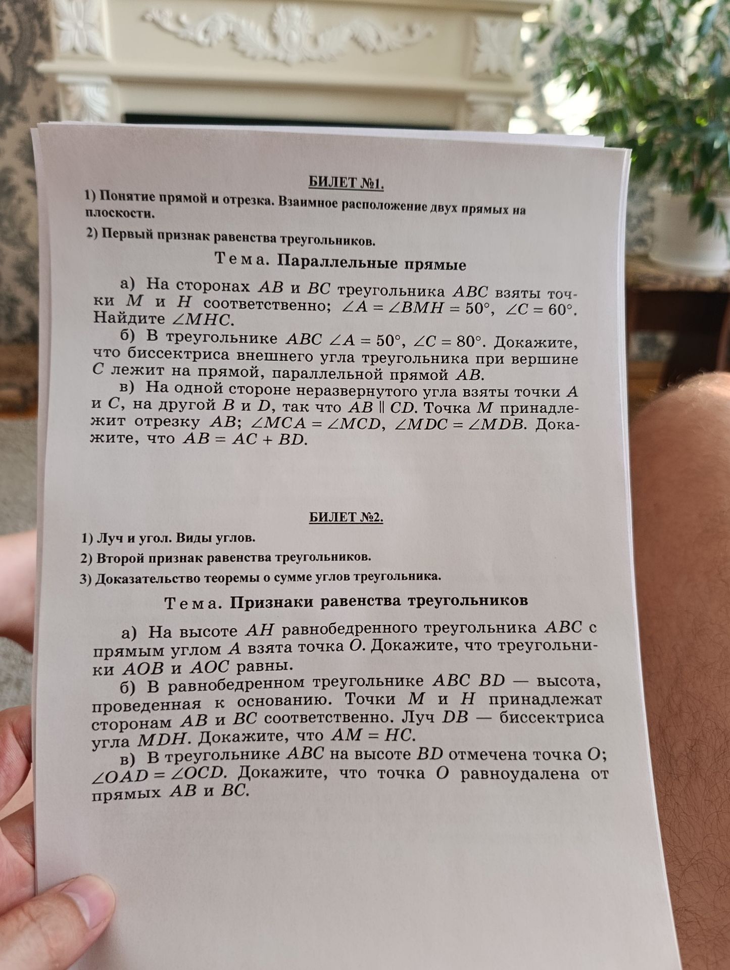 Фото задания: Билет №2. 1) Луч и угол. Виды углов.