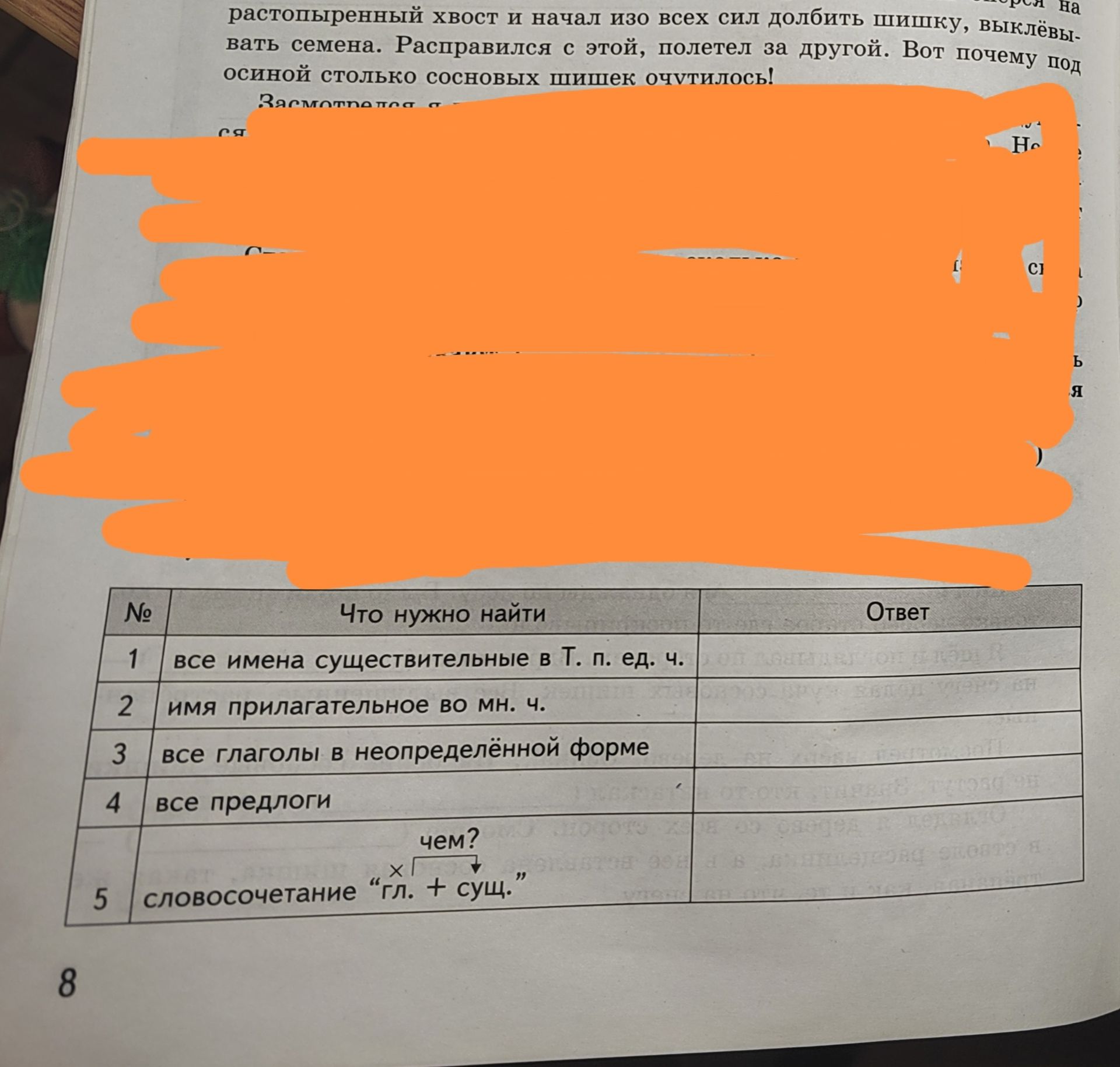 Фото задания: По тексту на фото выполни задания: выпиши все имена существительные в творительном падеже единственного числа, имя…