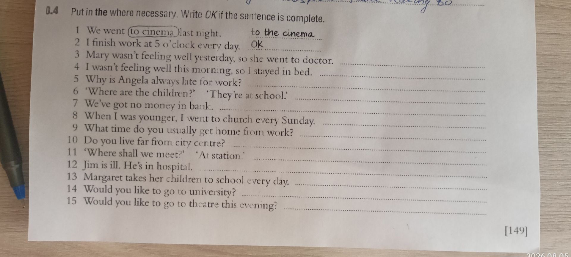 Фото задания: D.4 Put in the where necessary. Write OK if the sentence is complete.