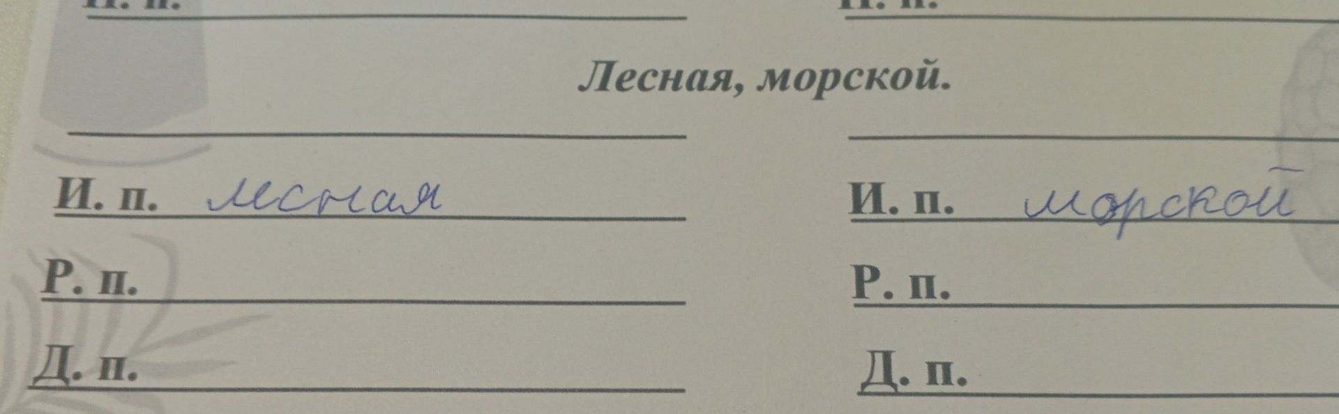 Фото задания: Определи род имён прилагательных: лесная, морской.