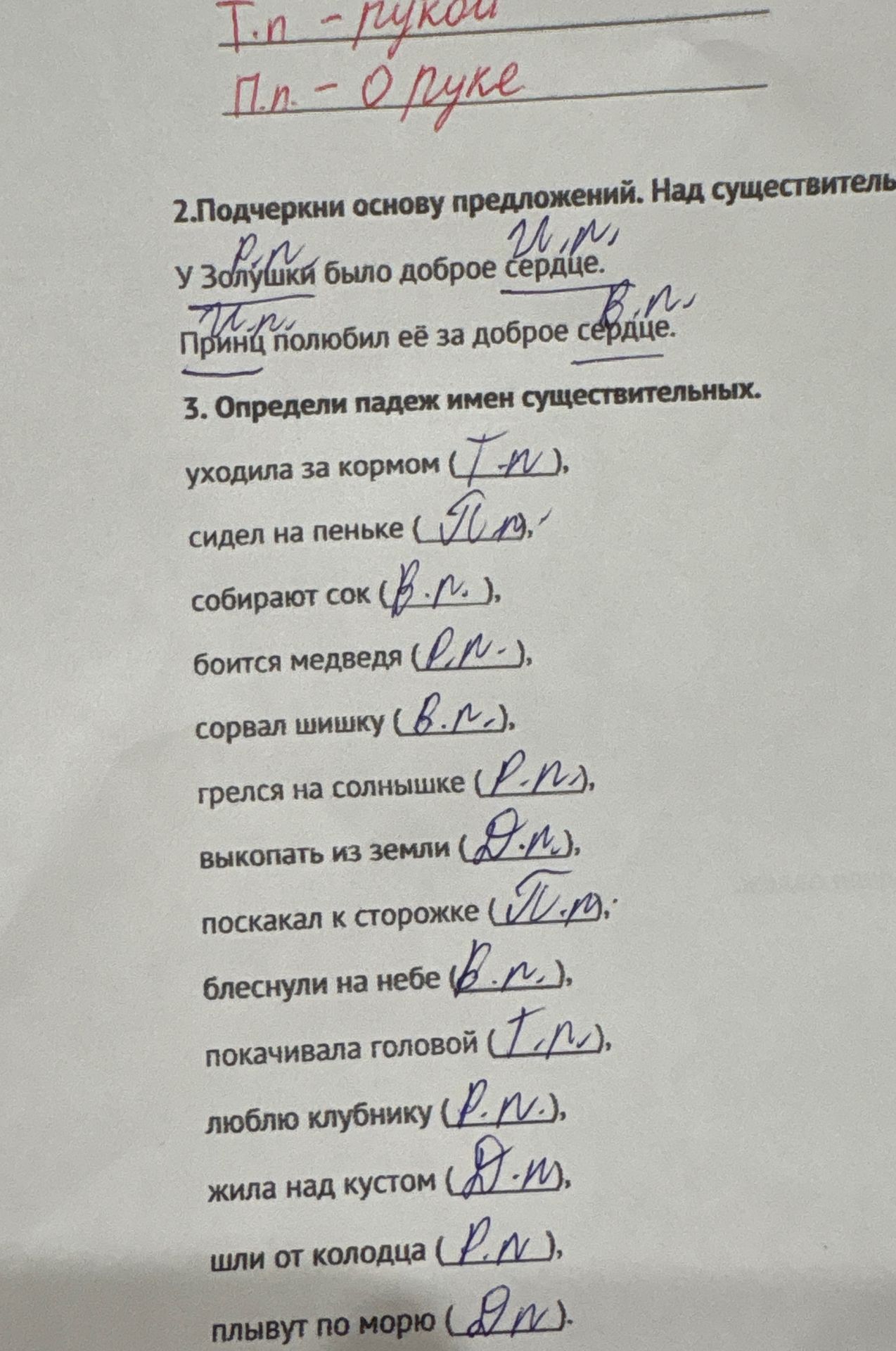 Фото задания: 2. Подчеркни основу предложений. Над существительными укажи падеж: «У Золушки было доброе сердце. Принц полюбил её за…