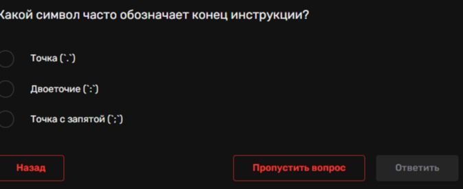 Фото задания: Какой символ часто обозначает конец инструкции?