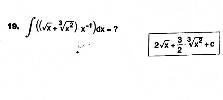 Фото задания: Вычислить интеграл \(\int ((\sqrt{x}+\sqrt[3]{x^2})\cdot x^{-1})\,dx\).