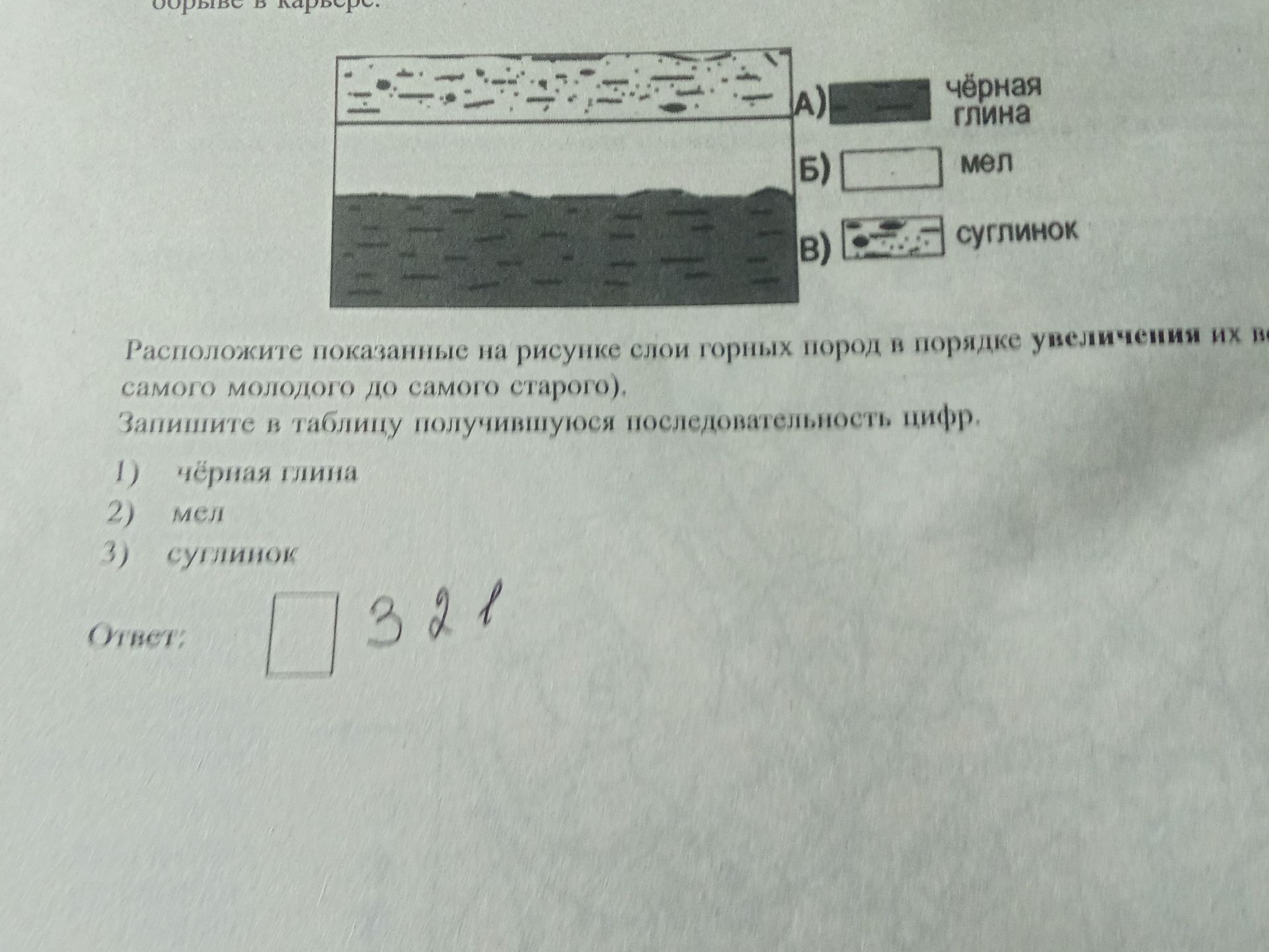 Фото задания: Расположите показанные на рисунке слои горных пород в порядке увеличения их мощности — от самого молодого до самого…