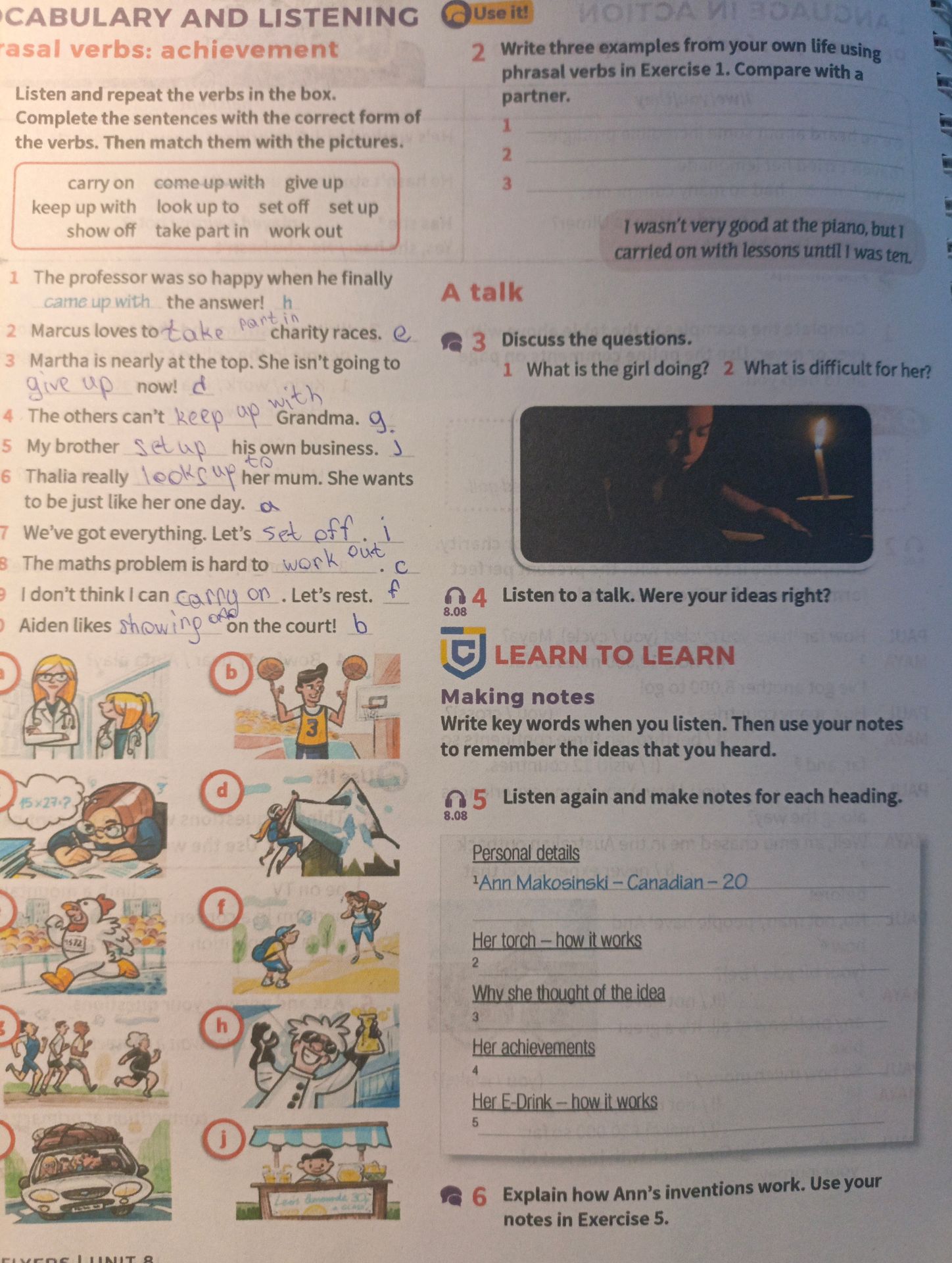 Фото задания: Write three examples from your own life using phrasal verbs in Exercise 1.