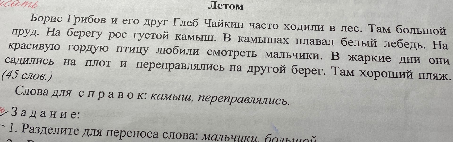 Фото задания: Составьте изложение текста «Летом» (45 слов).