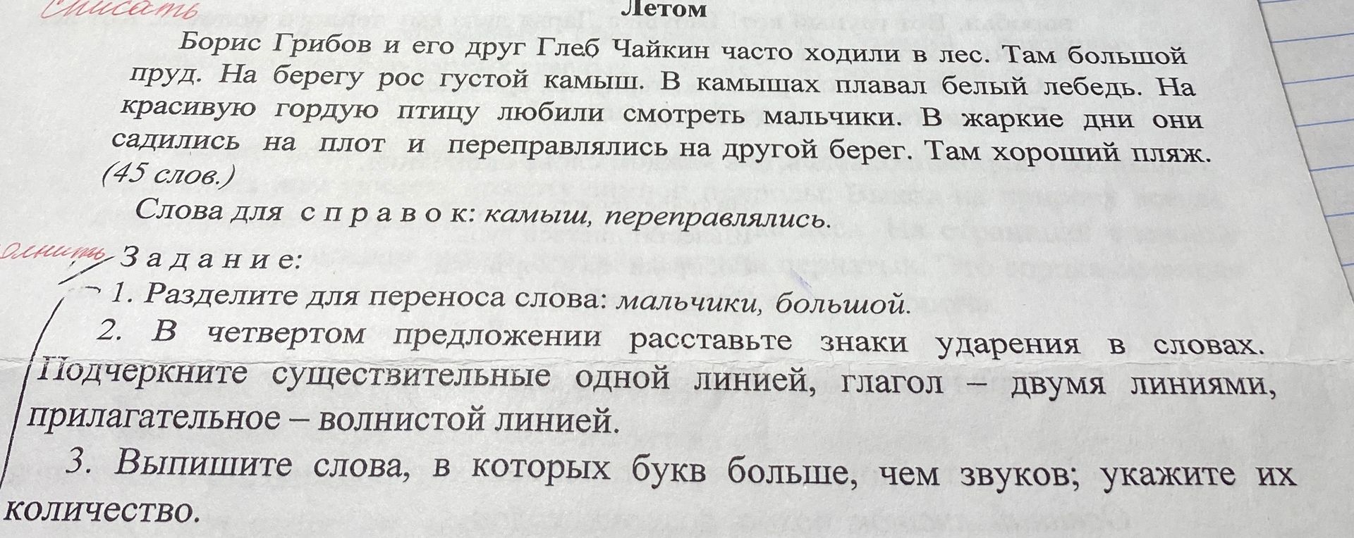 Фото задания: 1. Разделите для переноса слова: мальчики, большой.