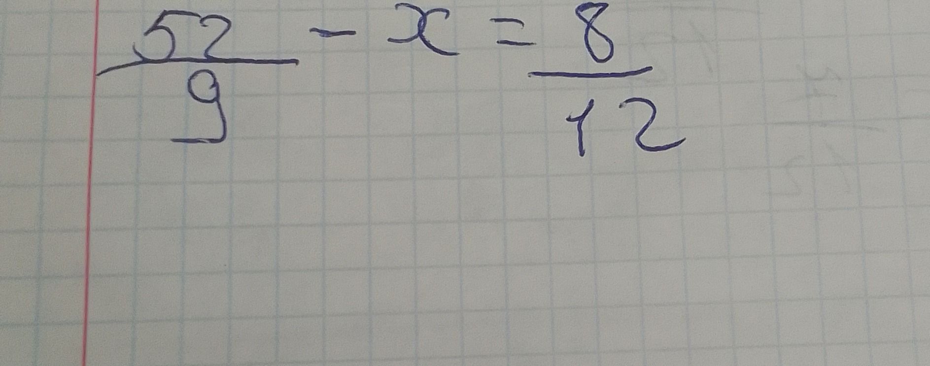 Фото задания: Решите уравнение: \(\frac{32}{9}-x=\frac{8}{12}\).