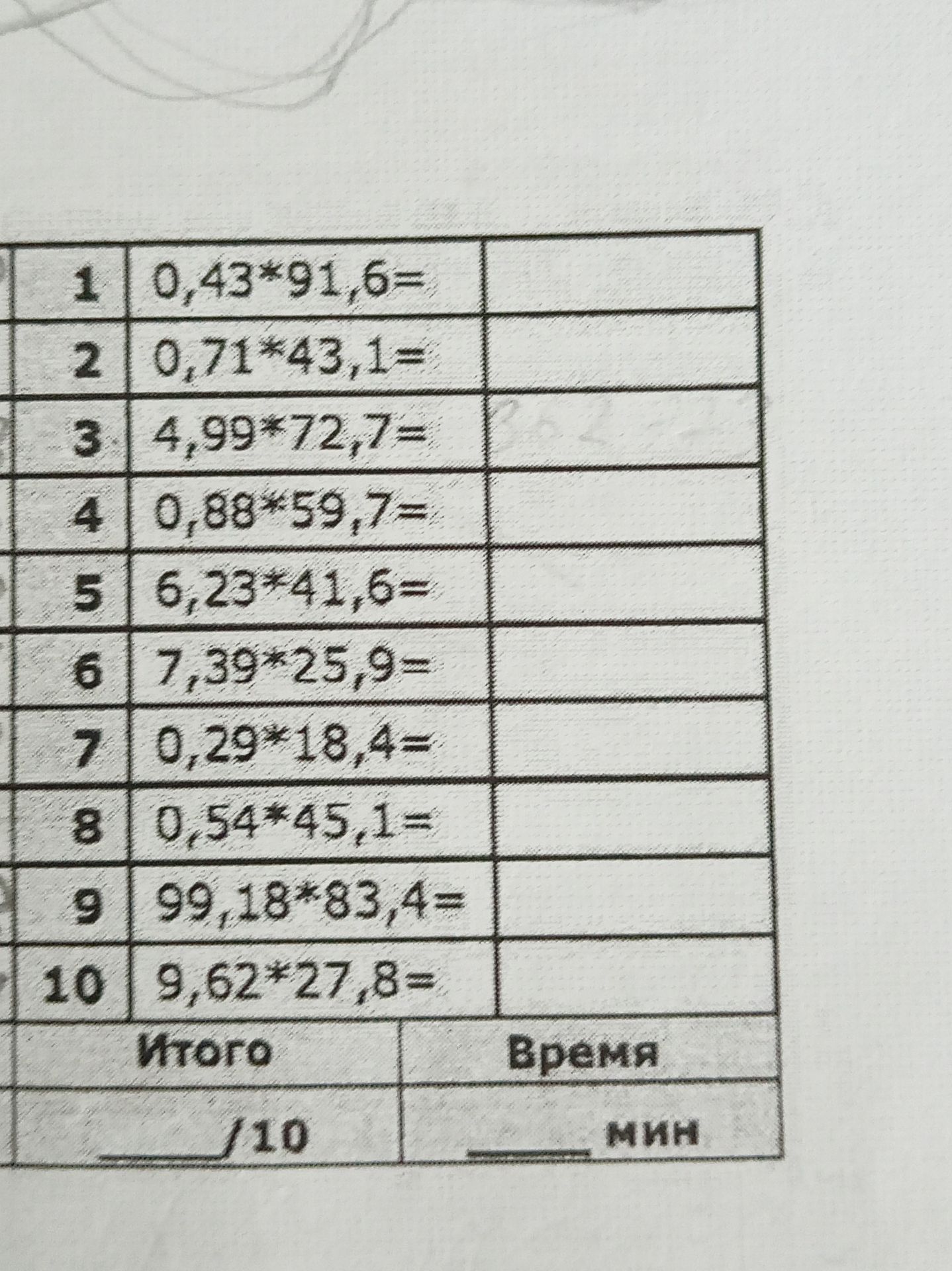 Фото задания: Выполнить умножение: 1) 0,43 · 91,6; 2) 0,71 · 43,1; 3) 4,99 · 72,7; 4) 0,88 · 59,7; 5) 6,23 · 41,6; 6) 7,39 · 25,9; 7)…