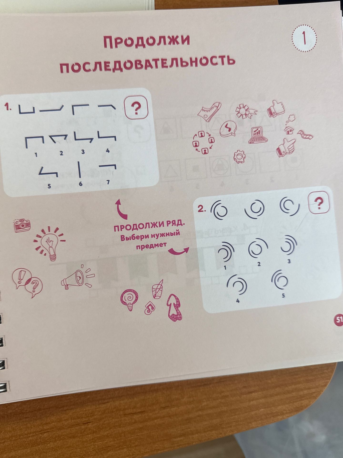 Фото задания: 1. Продолжи последовательность фигур. Выбери один из вариантов 1–7.