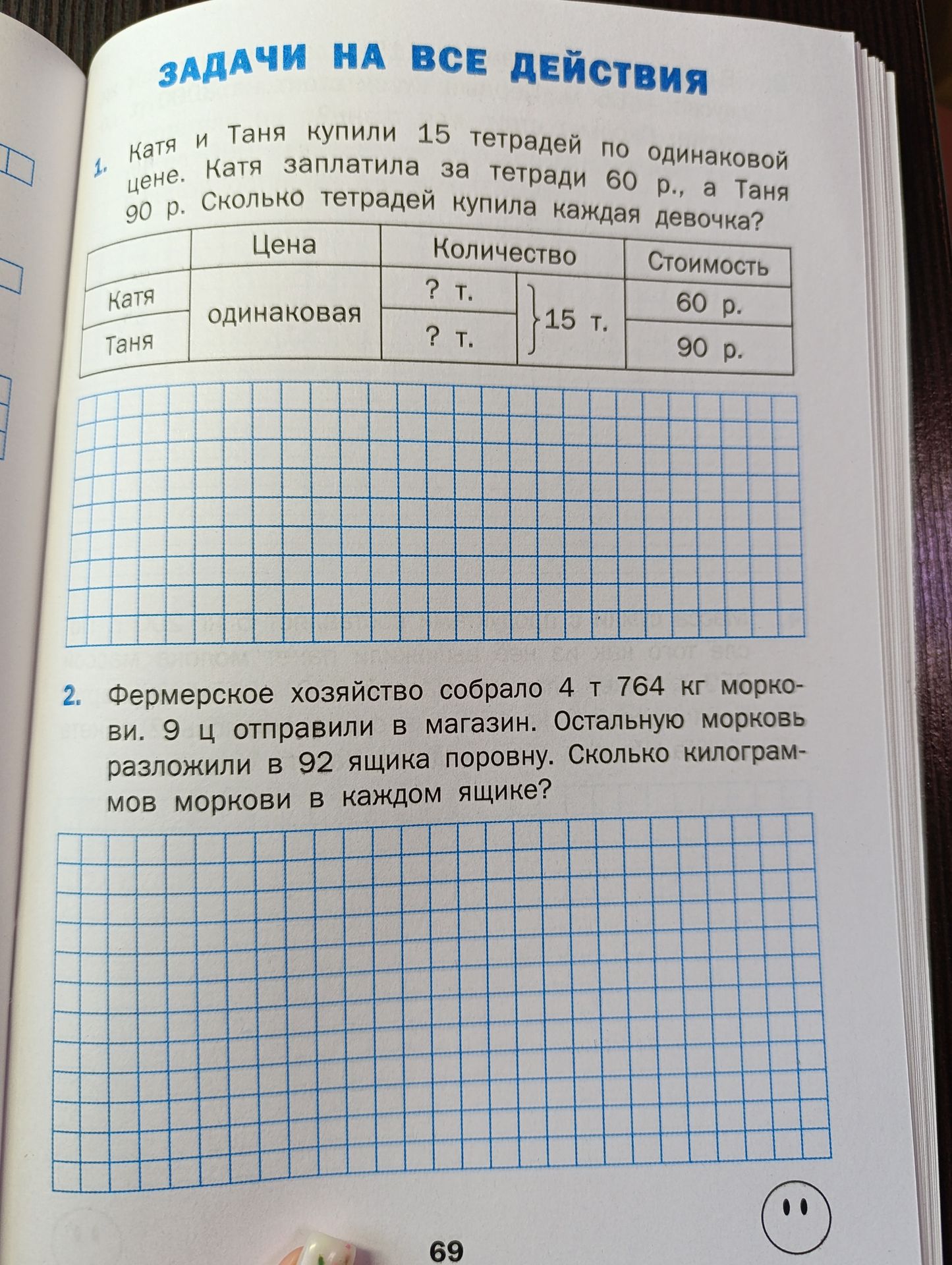 Фото задания: Фермерское хозяйство собрало 4 т 764 кг моркови. 9 ц отправили в магазин. Оставшуюся морковь разложили в 92 ящика поровну.…