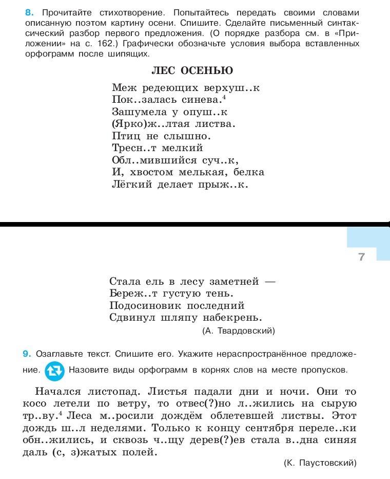 Фото задания: 8. Прочитайте стихотворение. Попытайтесь передать своими словами описанную поэтом картину осени. Спишите. Сделайте письменный…