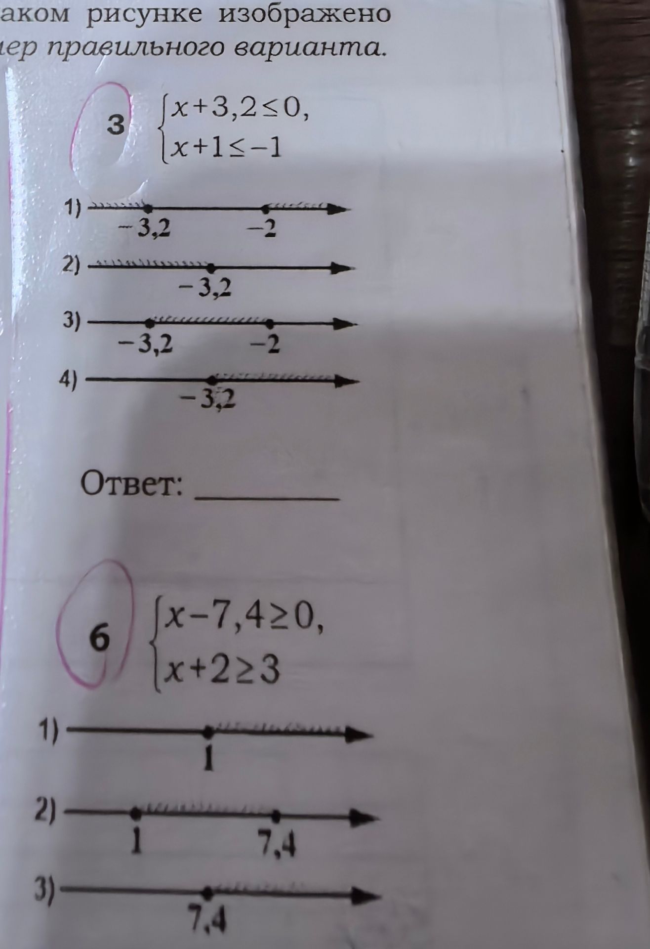 Фото задания: 3) Выберите рисунок, соответствующий системе неравенств: x + 3,2 ≤ 0; x + 1 ≤ −1. Варианты: 1), 2), 3), 4).