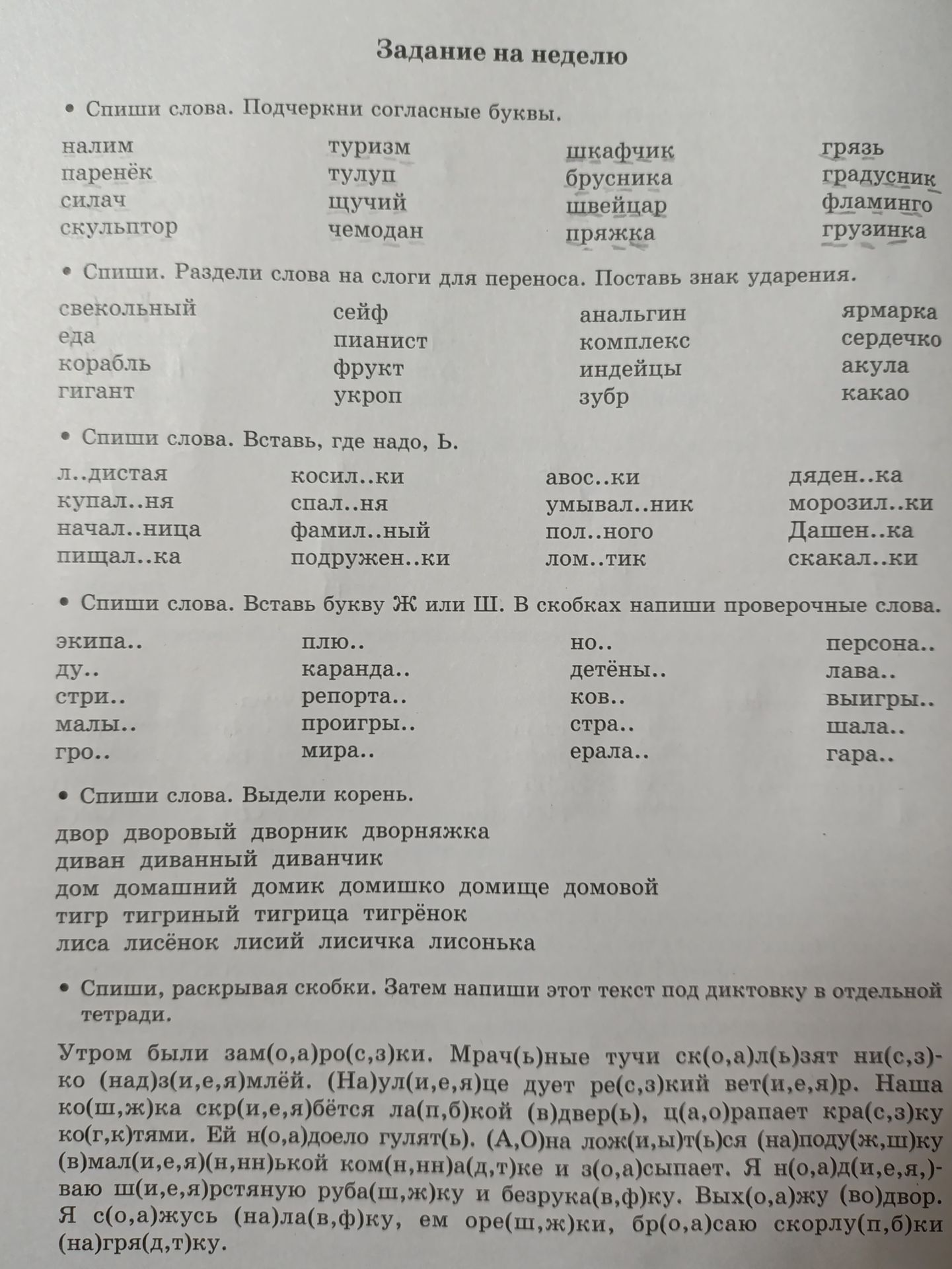 Фото задания: Спиши. Раздели слова на слоги для переноса. Поставь знак ударения: свекольный, еда, корабль, гигант, сейф, пианист, фрукт,…