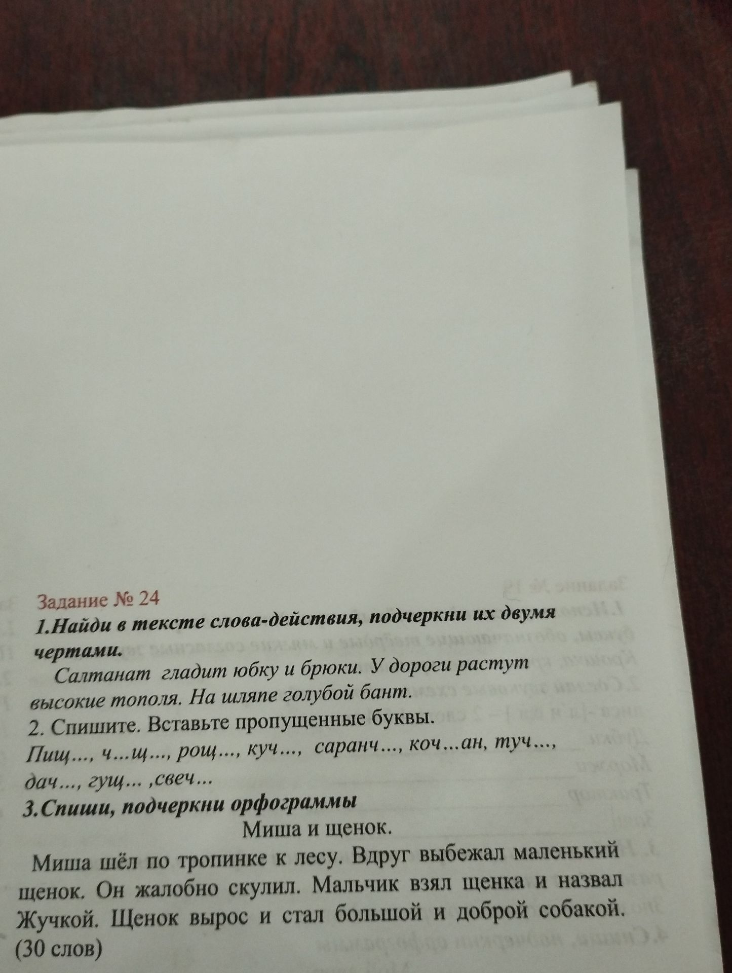 Фото задания: 2. Спиши. Вставь пропущенные буквы: «Пищ…, ч…щу…, рощ…, куч…, саранч…, коч…ан, туч…, дач…, гущ…, свеч…».