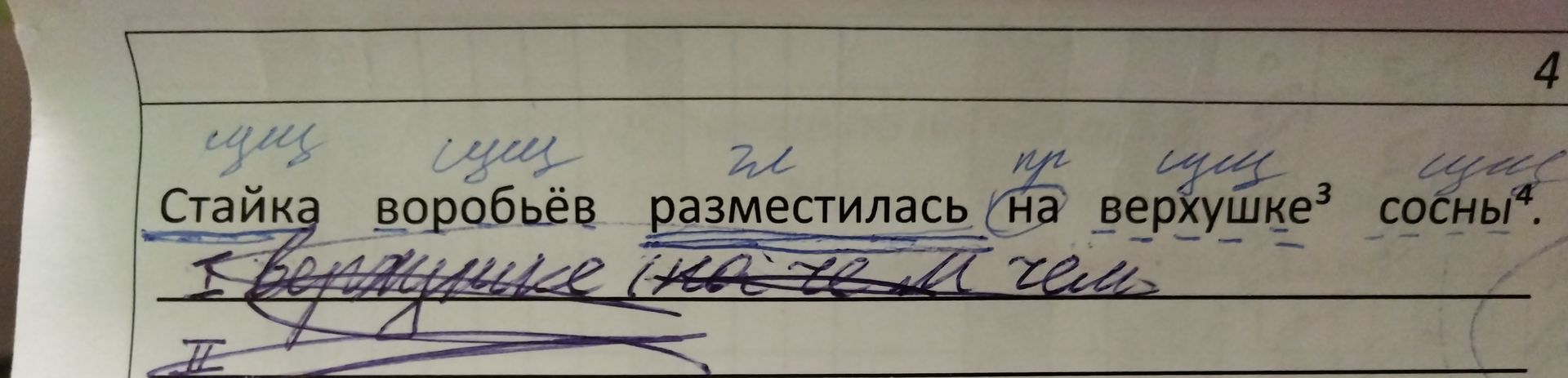 Фото задания: Вставьте подходящие окончания слов в предложении: «Стайка воробьёв разместилась на верхушке сосны».