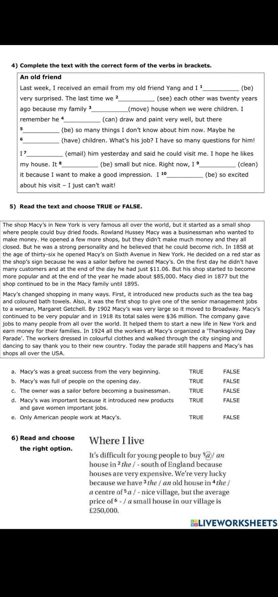 Фото задания: 5) Read the text and choose TRUE or FALSE. a) Macy’s was a great success from the very beginning. b) Macy’s was full of…