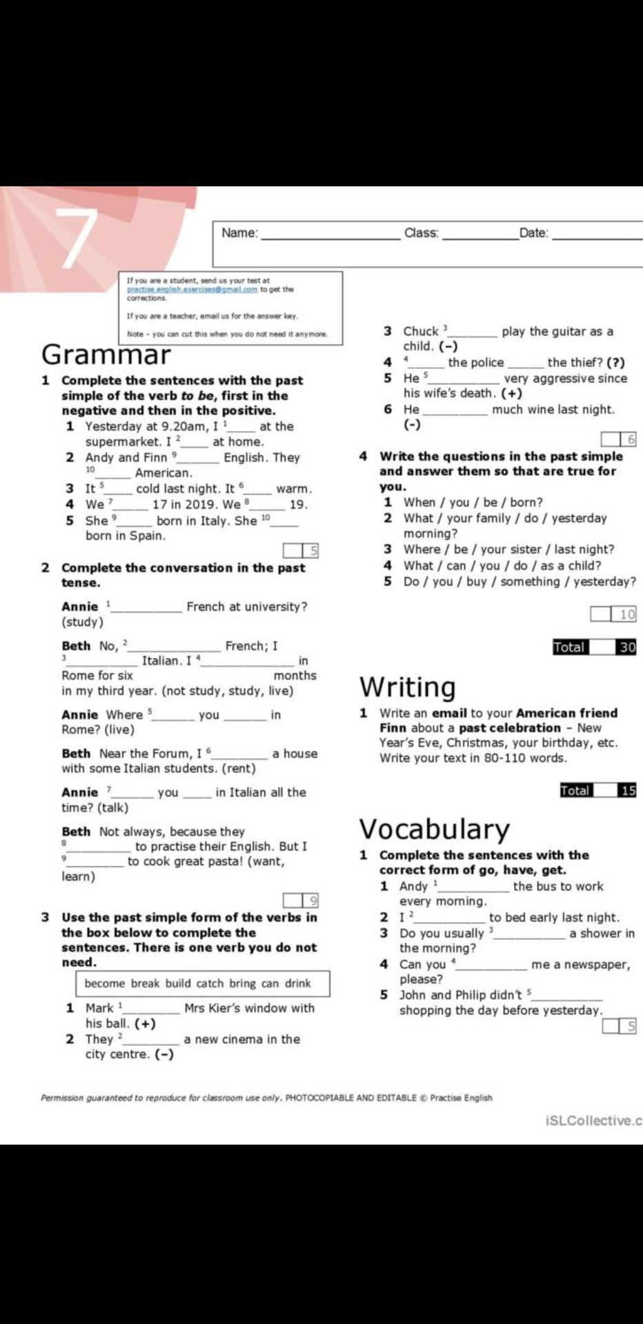 Фото задания: Write the questions in the past simple and answer them so that they are true for you: 1) When / you / be / born? 2) What /…