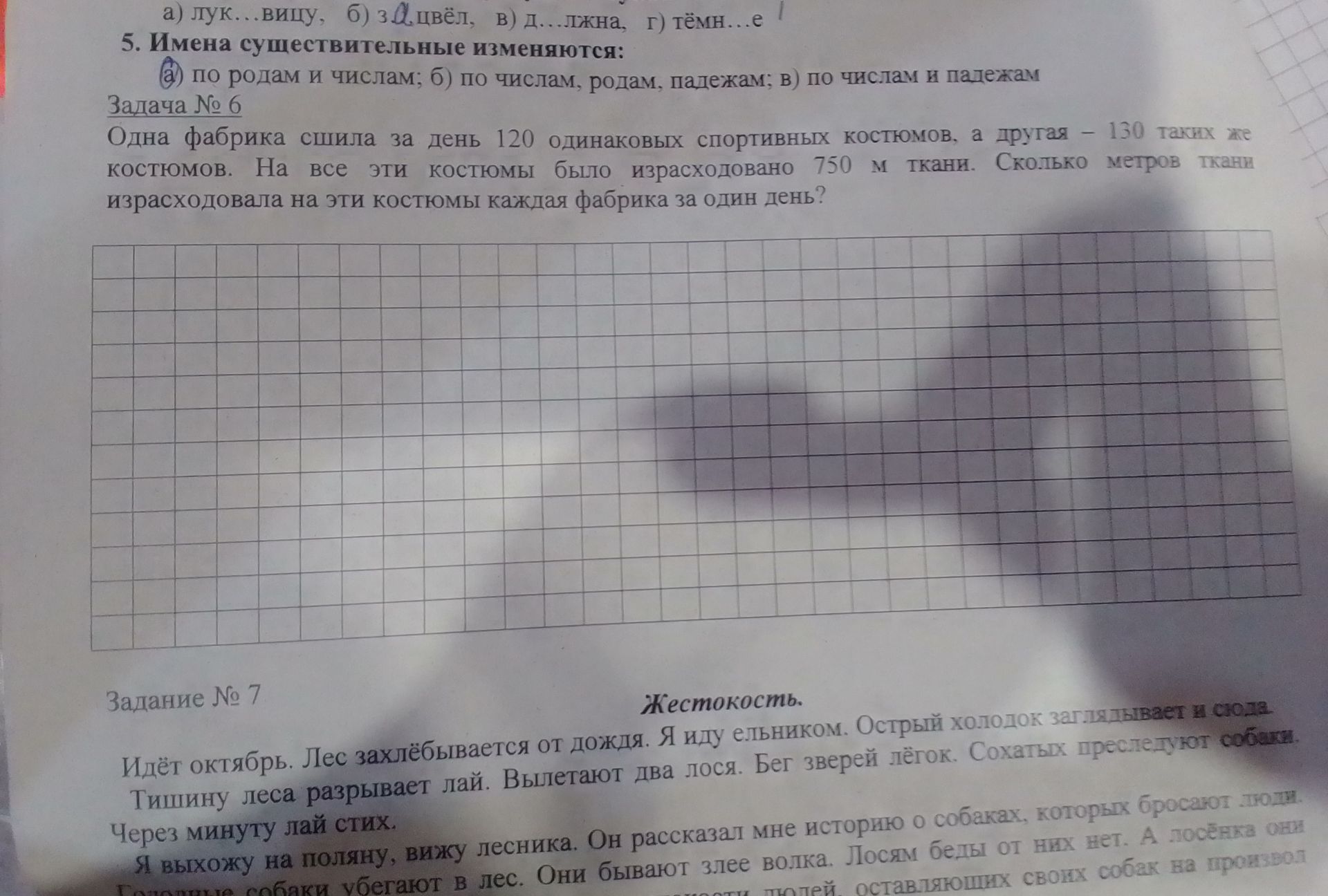 Фото задания: Имена существительные изменяются: а) по родам и числам; б) по числам, родам, падежам; в) по числам и падежам.