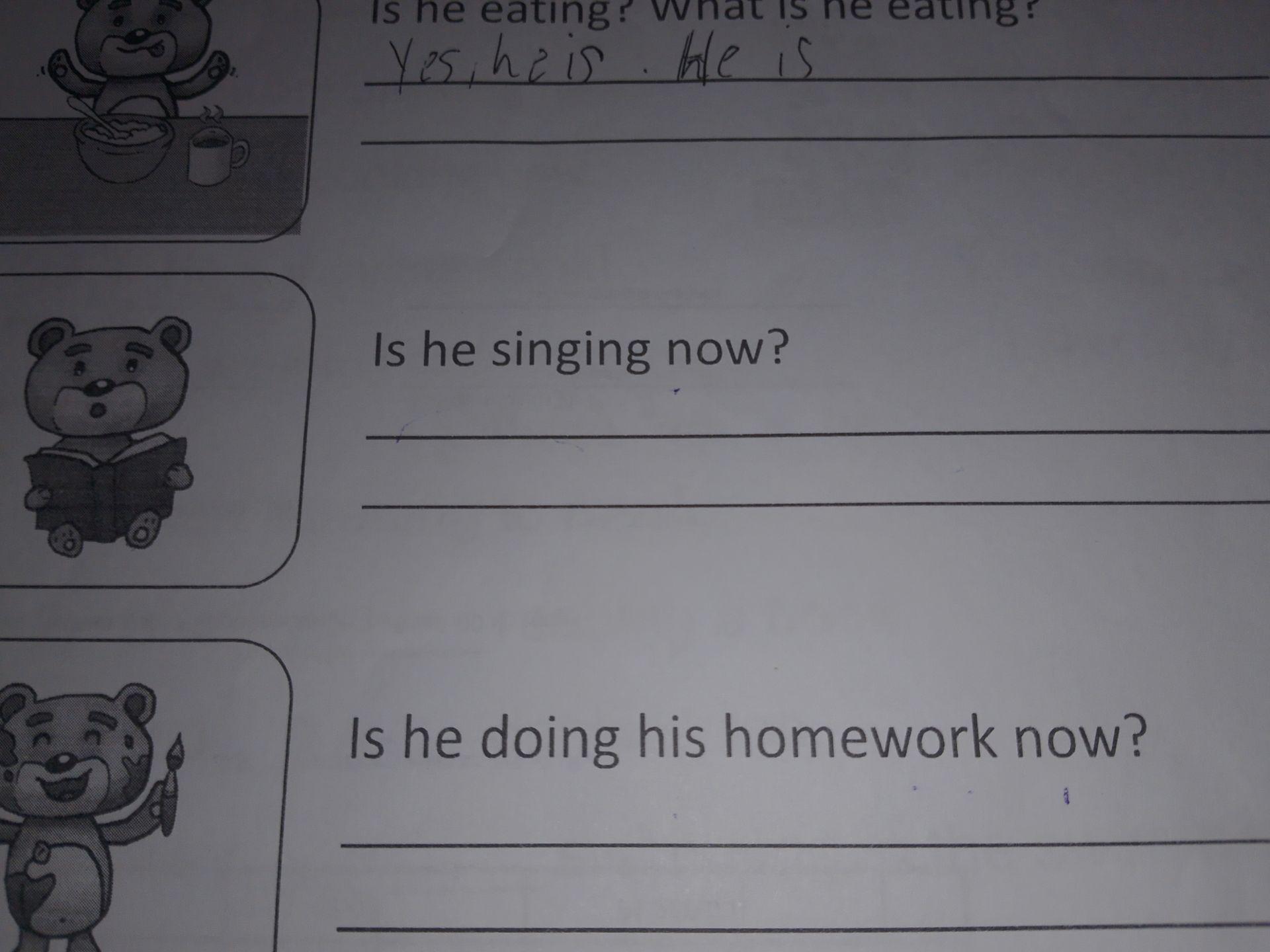 Фото задания: Is he doing his homework now?