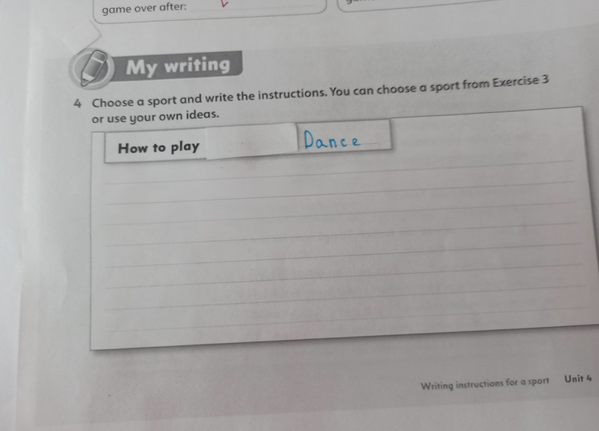 Фото задания: Choose a sport and write the instructions. You can choose a sport from Exercise 3 or use your own ideas.