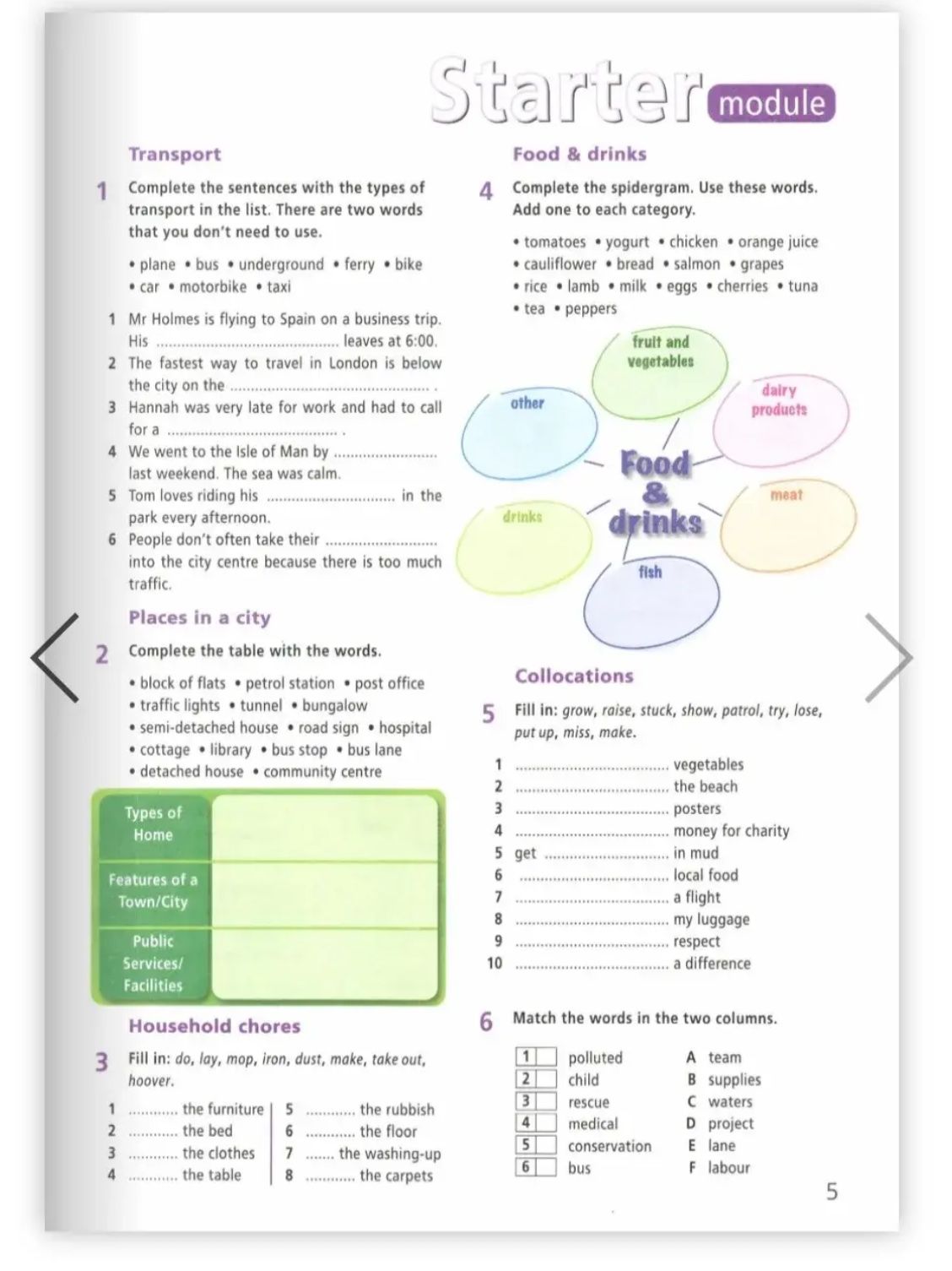 Фото задания: 1. Complete the sentences with the types of transport in the list. There are two words that you don’t need to use: plane,…