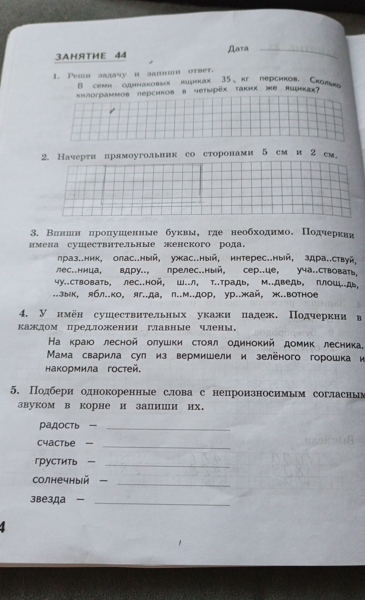 Фото задания: Впиши пропущенные буквы, где необходимо. Подчеркни имена существительные женского рода: праз...ник, опас...ный, ужас...ный,…