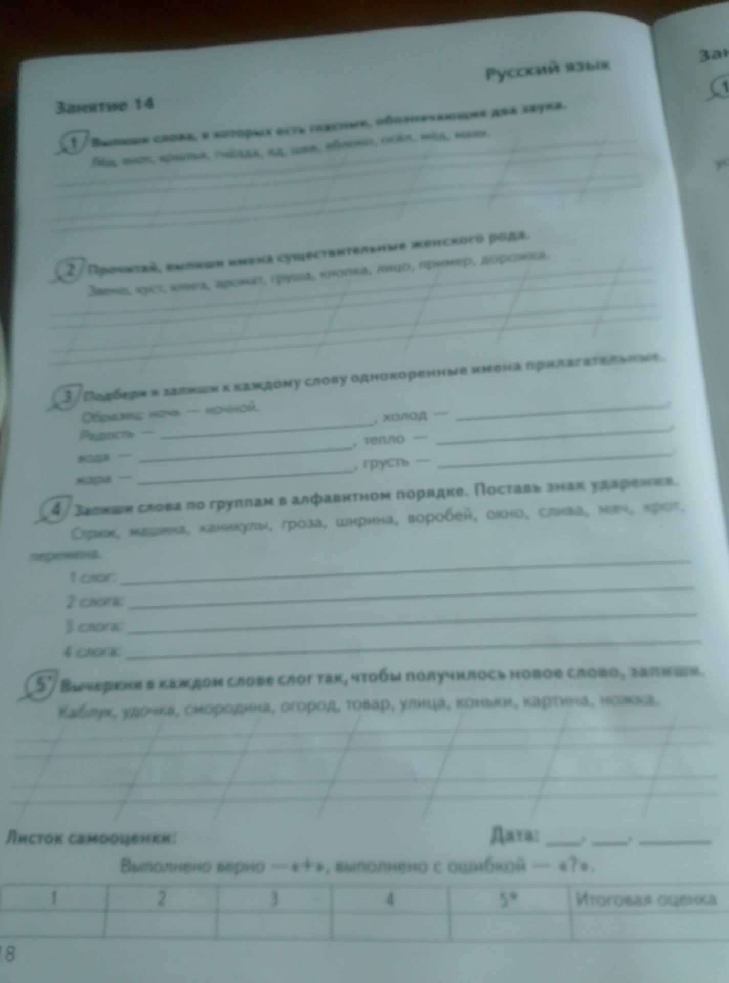 Фото задания: Задание 1. Выпиши слова, в которых есть мягкие согласные звуки. Слова: лес, мороз, тетрадь, рябина, мяч, письмо, коньки,…