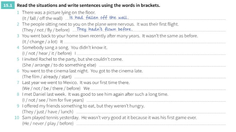 Фото задания: Read the situations and write sentences using the words in brackets. 1) There was a picture lying on the floor. (It / fall…