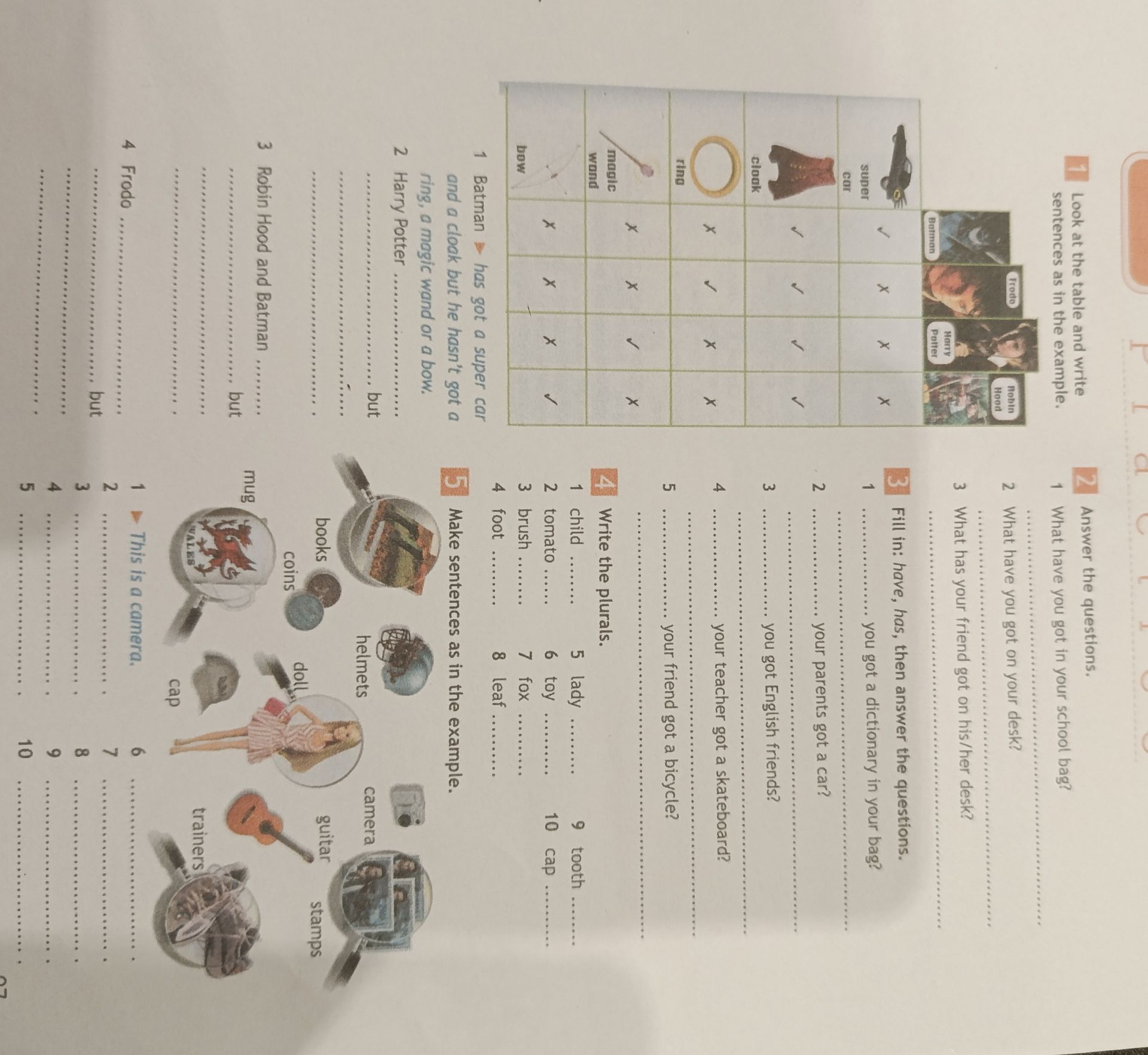 Фото задания: 2. Answer the questions: 1) What have you got in your school bag? 2) What have you got on your desk? 3) What has your…