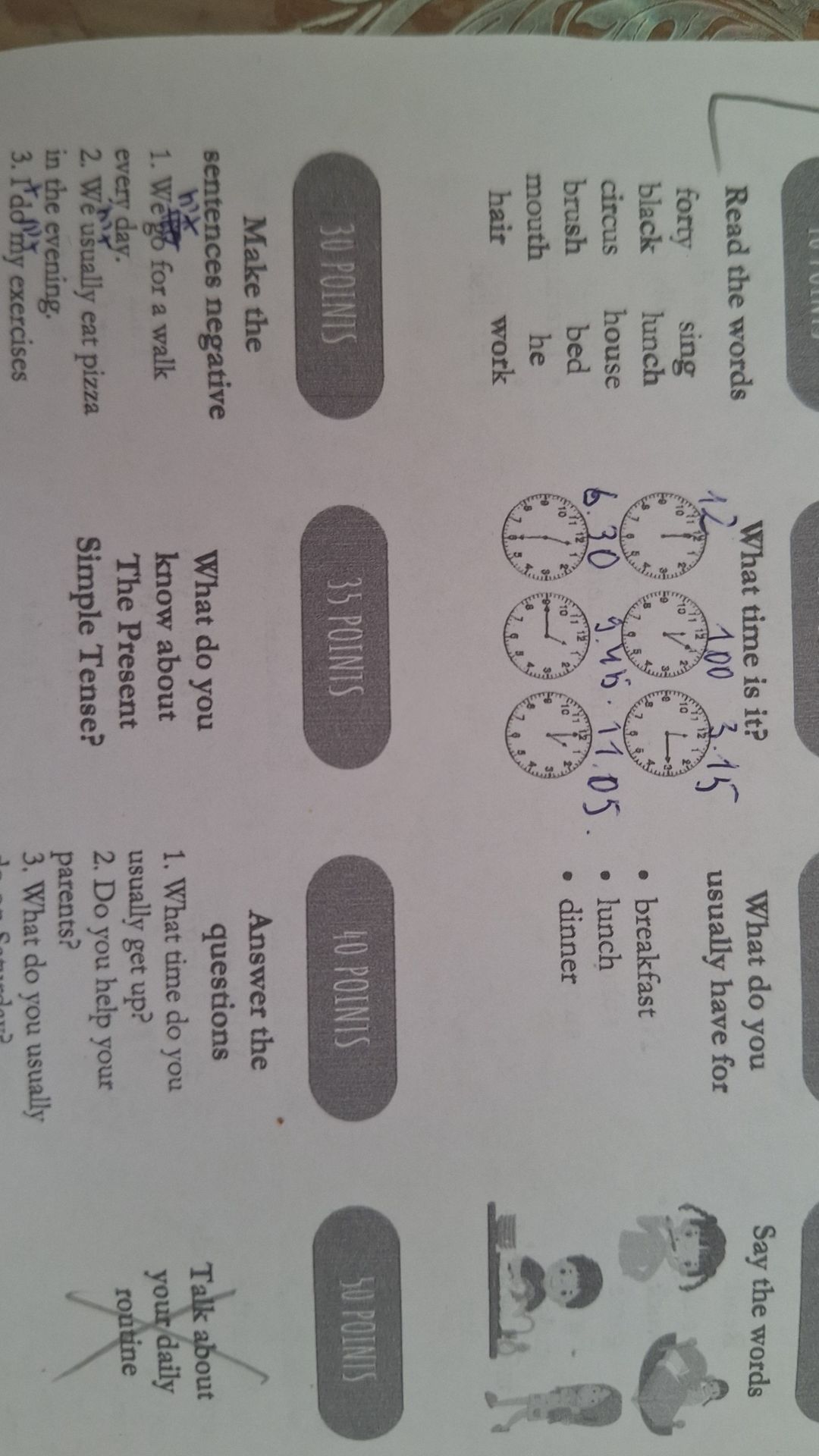 Фото задания: What time is it? Determine the time shown on each of the six clocks.