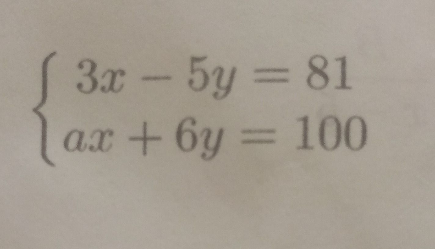 Фото задания: Решите систему уравнений: 3x − 5y = 81; ax + 6y = 100.