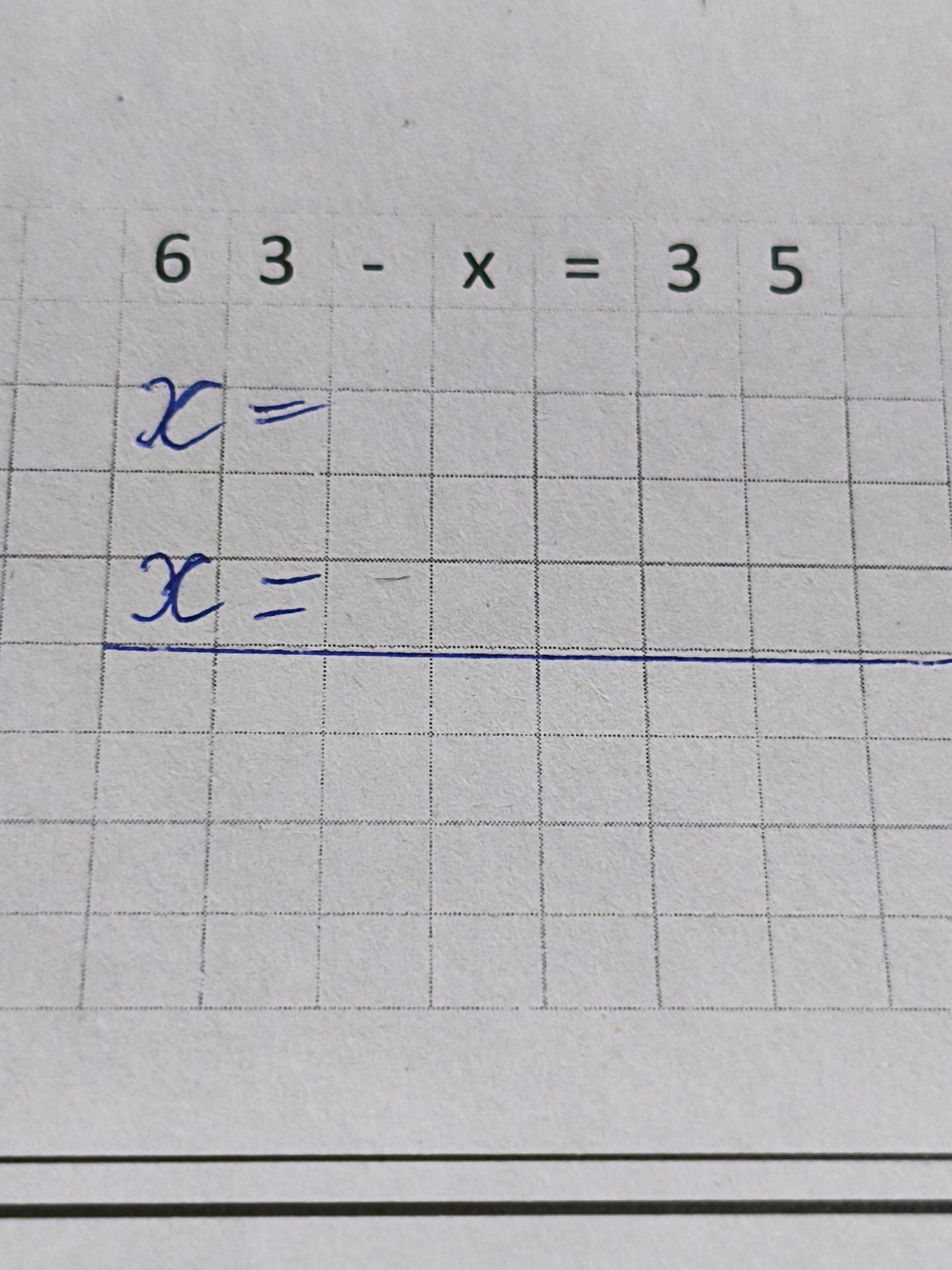 Фото задания: 63 − x = 35. Найдите x.