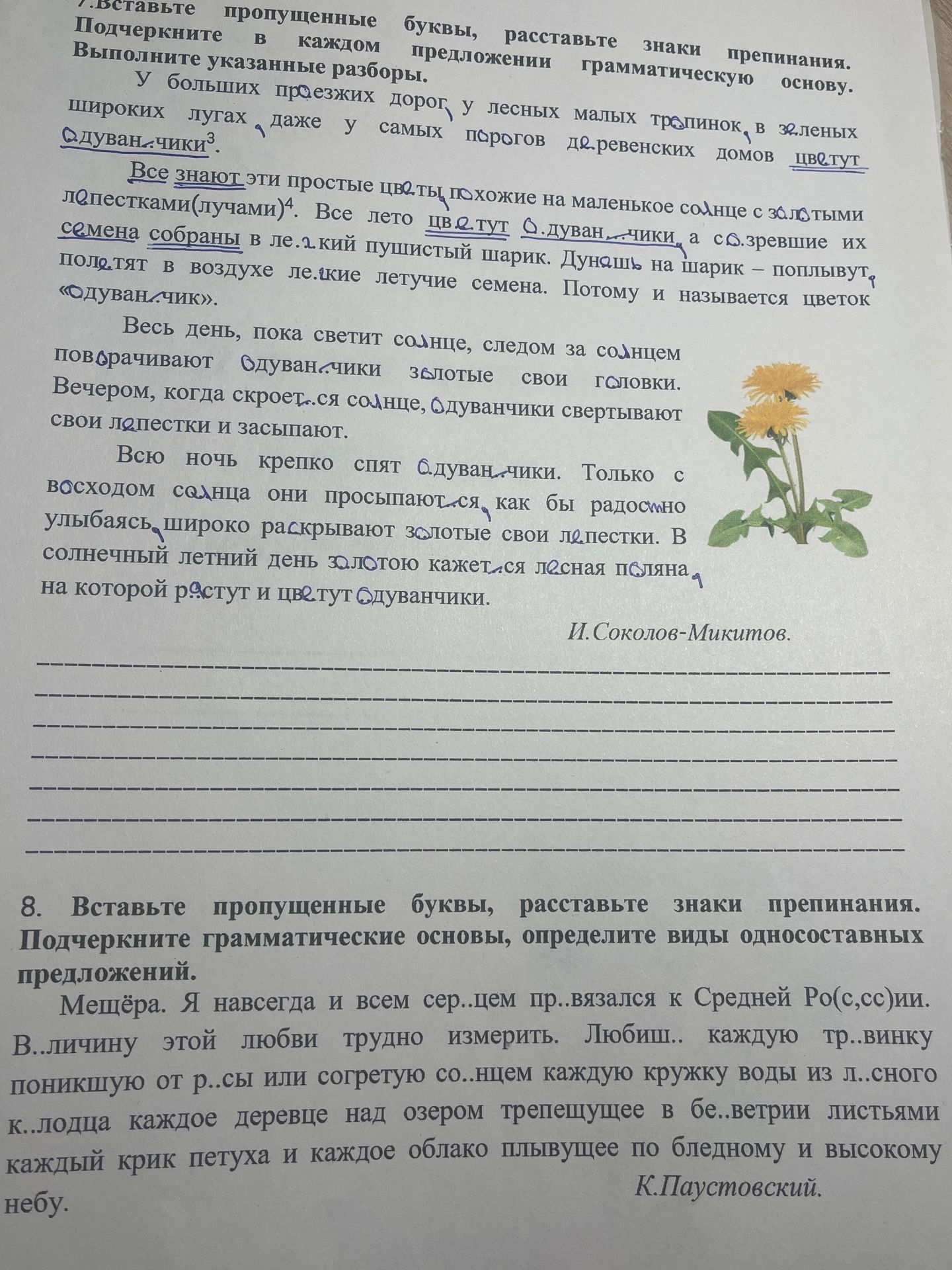 Фото задания: 8. Вставьте пропущенные буквы, расставьте знаки препинания. Подчеркните грамматические основы, определите виды…