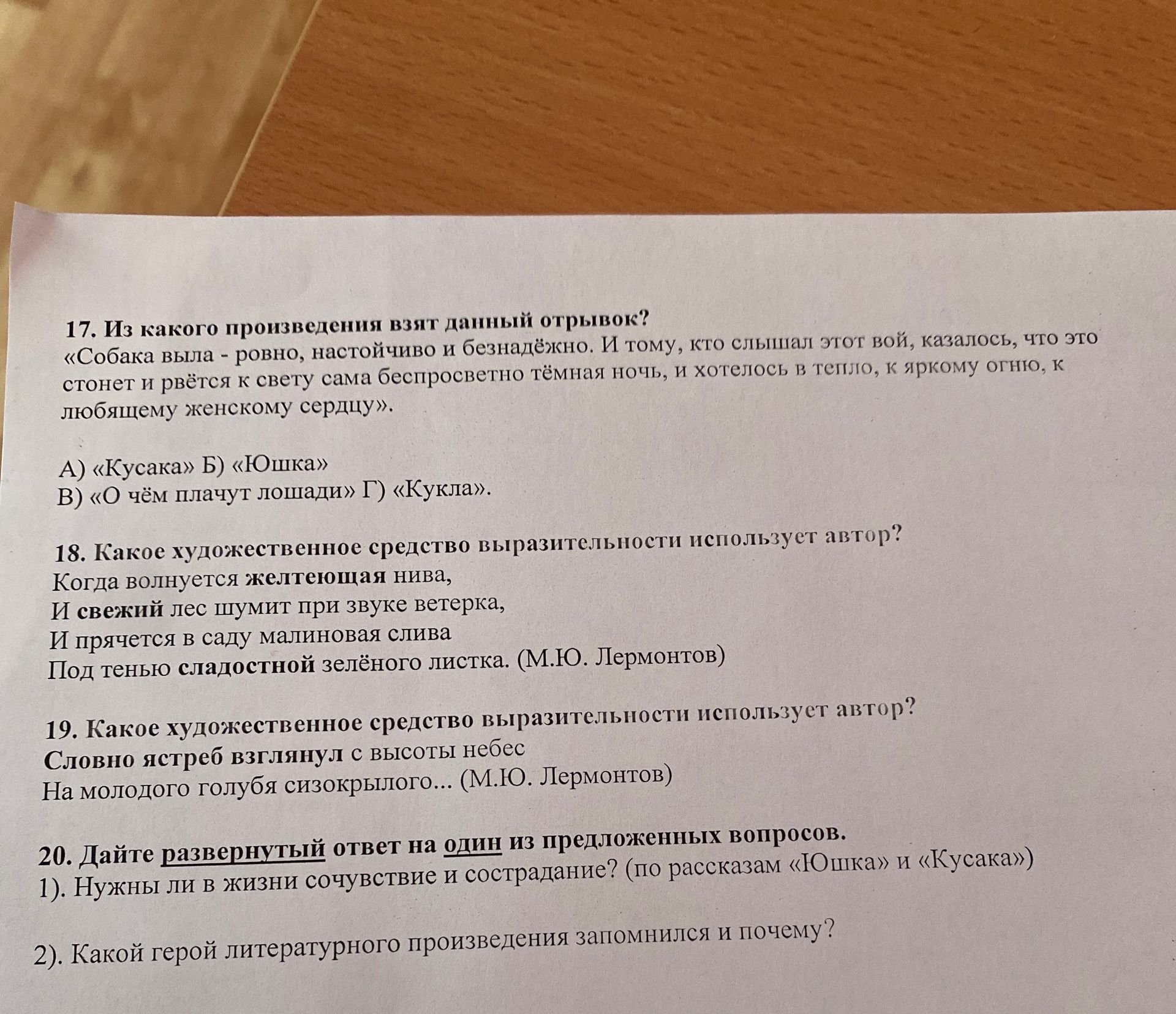 Фото задания: 20. Дайте развёрнутый ответ на один из предложенных вопросов: 1) Нужны ли в жизни сочувствие и сострадание? (по рассказам…